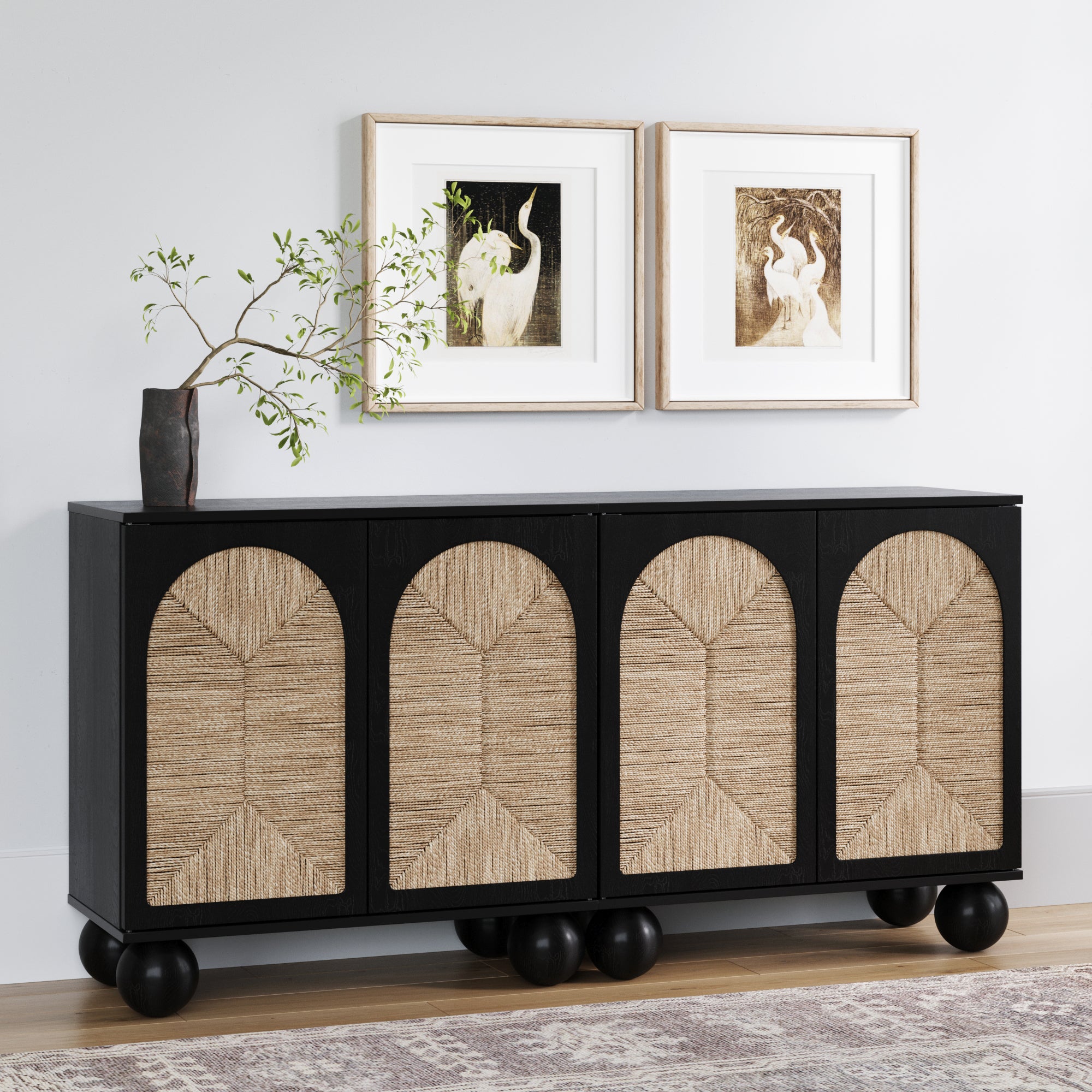 Seagrass Arched TV Console Cabinet for 55 - 65" TVs Black - Nathan James