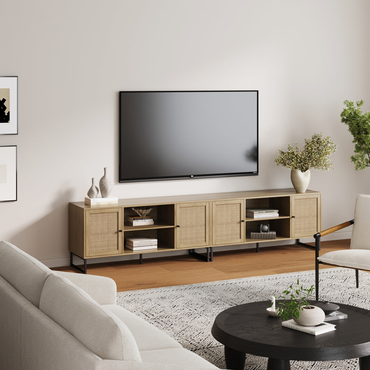Mina TV Cabinet Rattan Light Oak Set of 2 | Nathan James