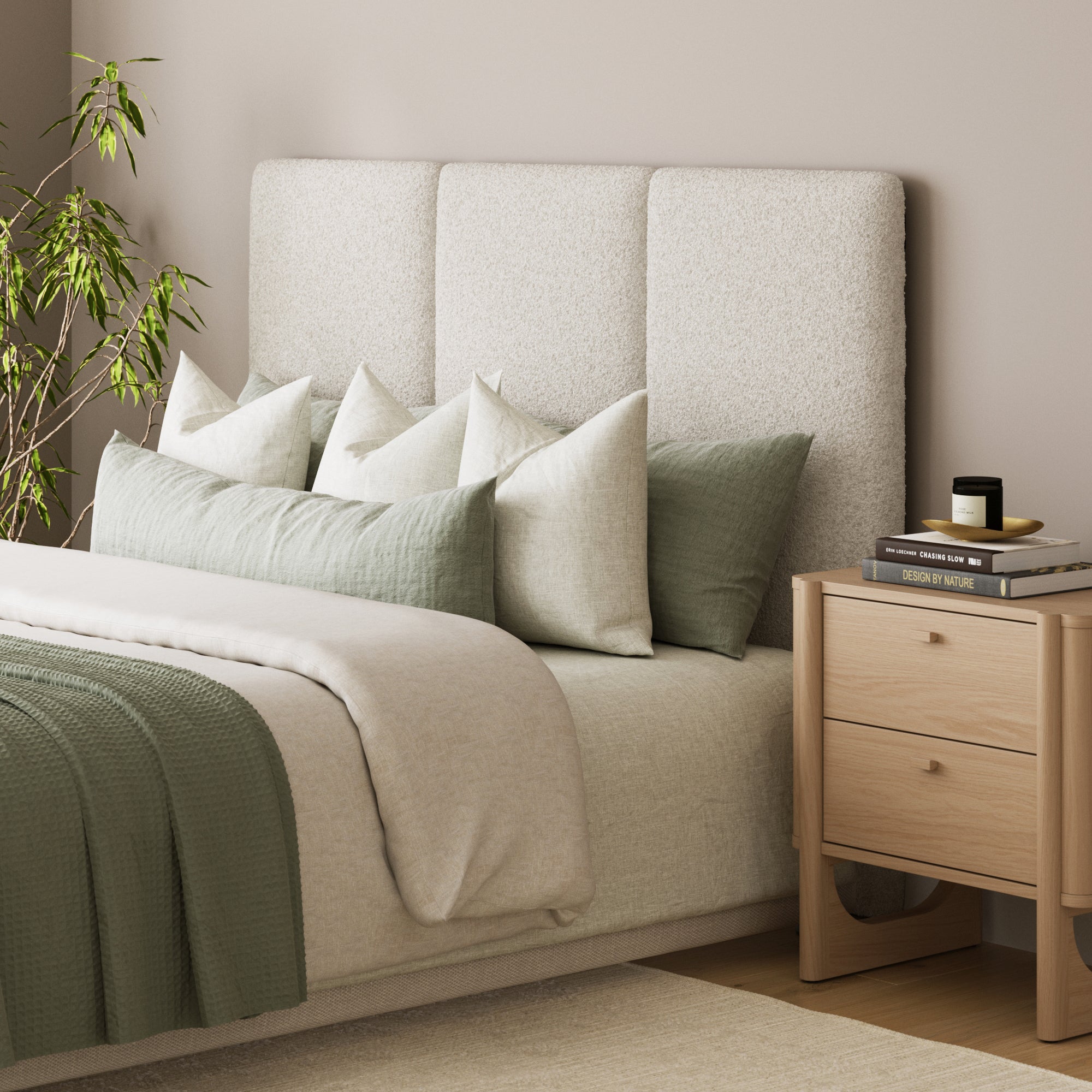 Queen Size Wall Mounted Textured Boucle Headboard