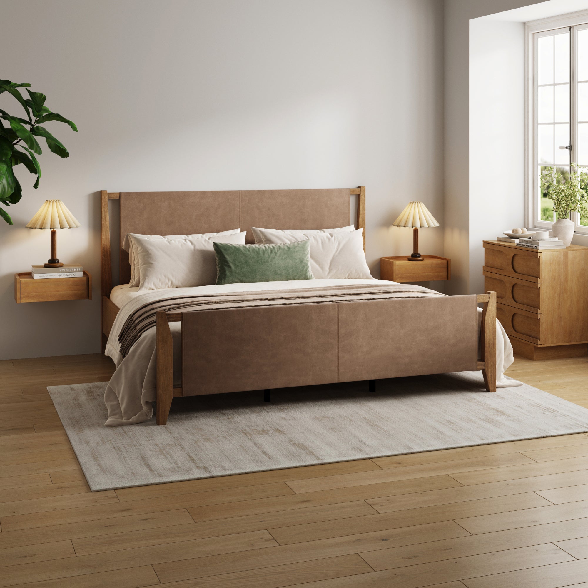 Faux Leather King Bedroom Set with Dresser & Nightstand Light Brown - Nathan James