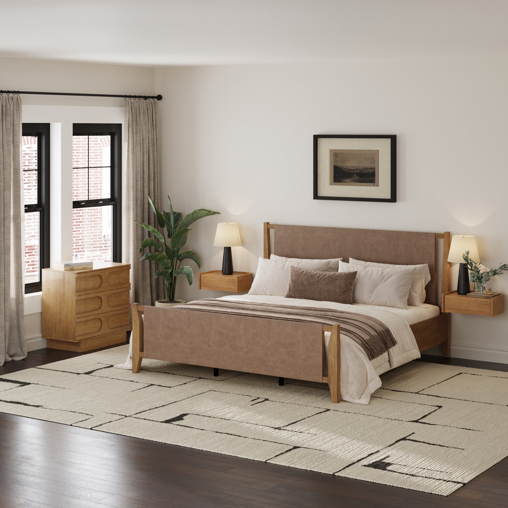 Faux Leather King Bedroom Set with Dresser & Nightstand Light Brown - Nathan James