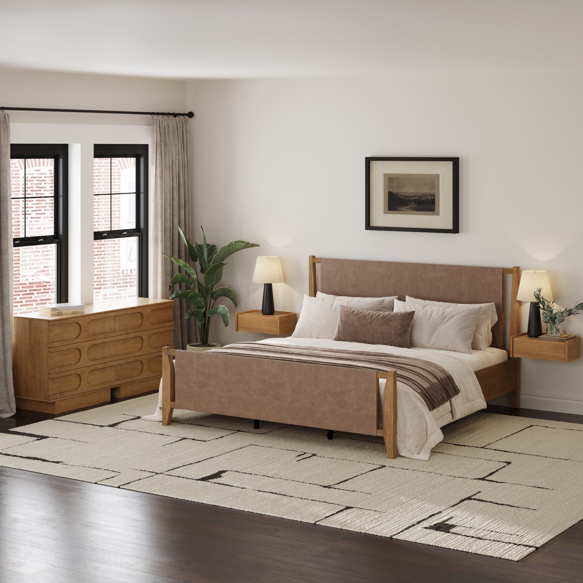 Faux Leather King Bedroom Set with 2 Dressers & 2 Nightstands Light Brown - Nathan James