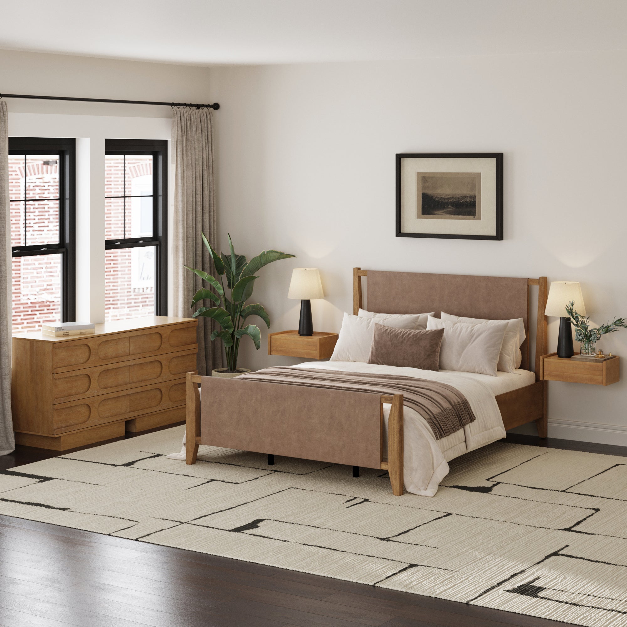 Faux Leather Queen Bedroom Set with 2 Dressers & 2 Nightstands Light Brown - Nathan James