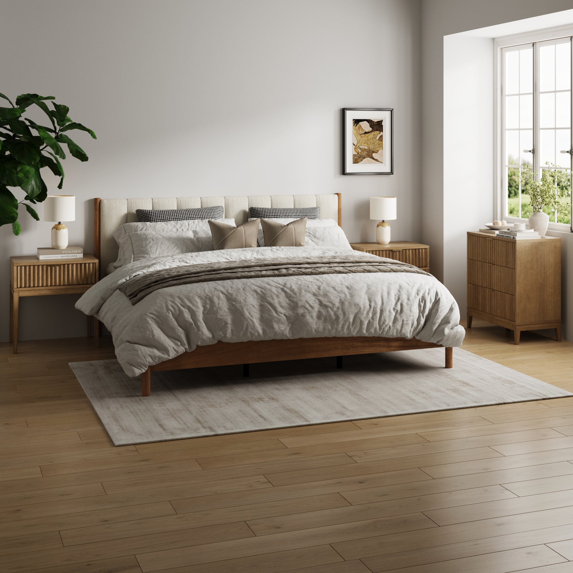 Modern King Bedroom Set with Fluted Dresser and Nightstand - Nathan James