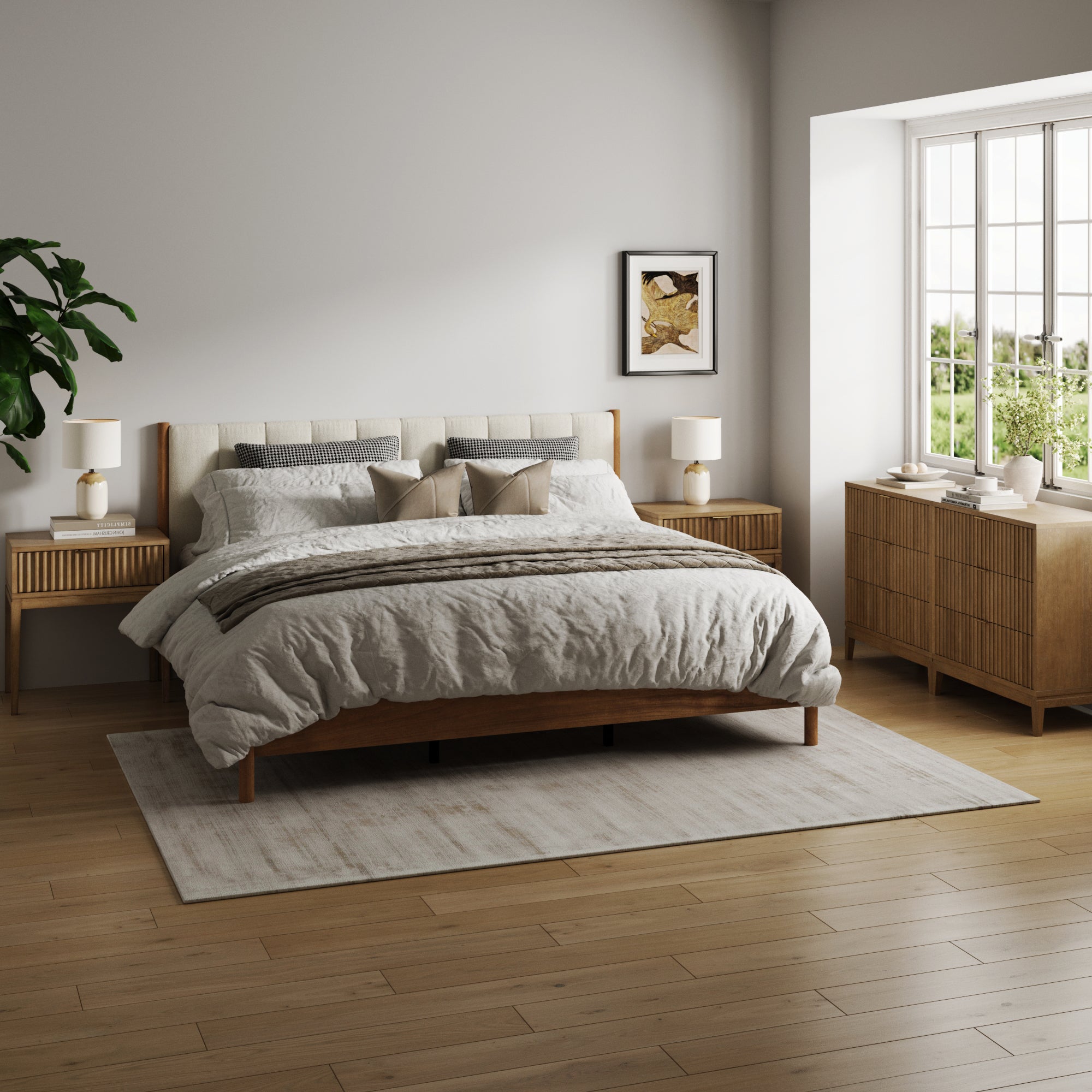 Modern King Bedroom Set with 2 Fluted Dressers and Nightstands - Nathan James