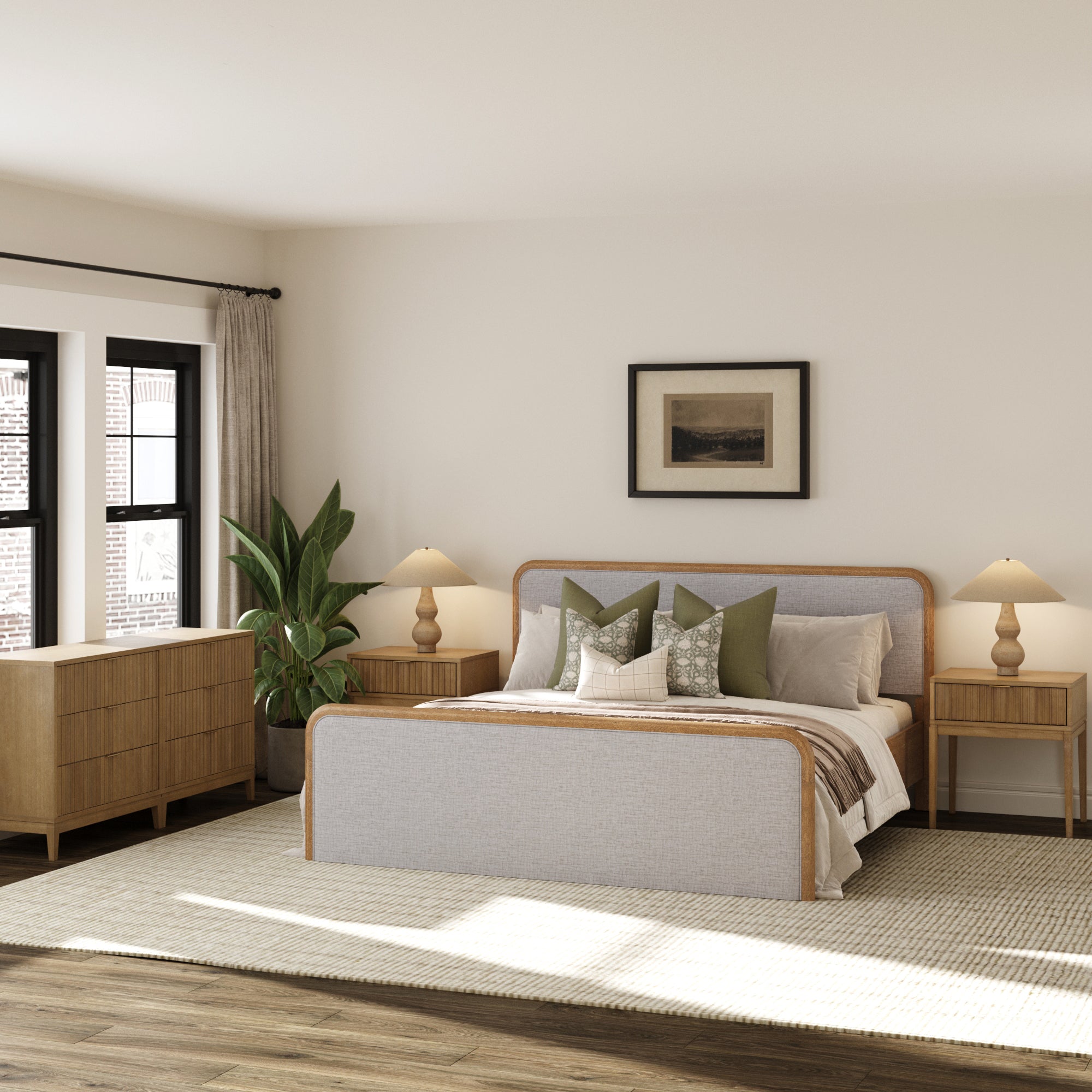 Fluted King Bed Frame with Solid Wood Dressers and Nightstands Set Gray/Light Brown - Nathan James