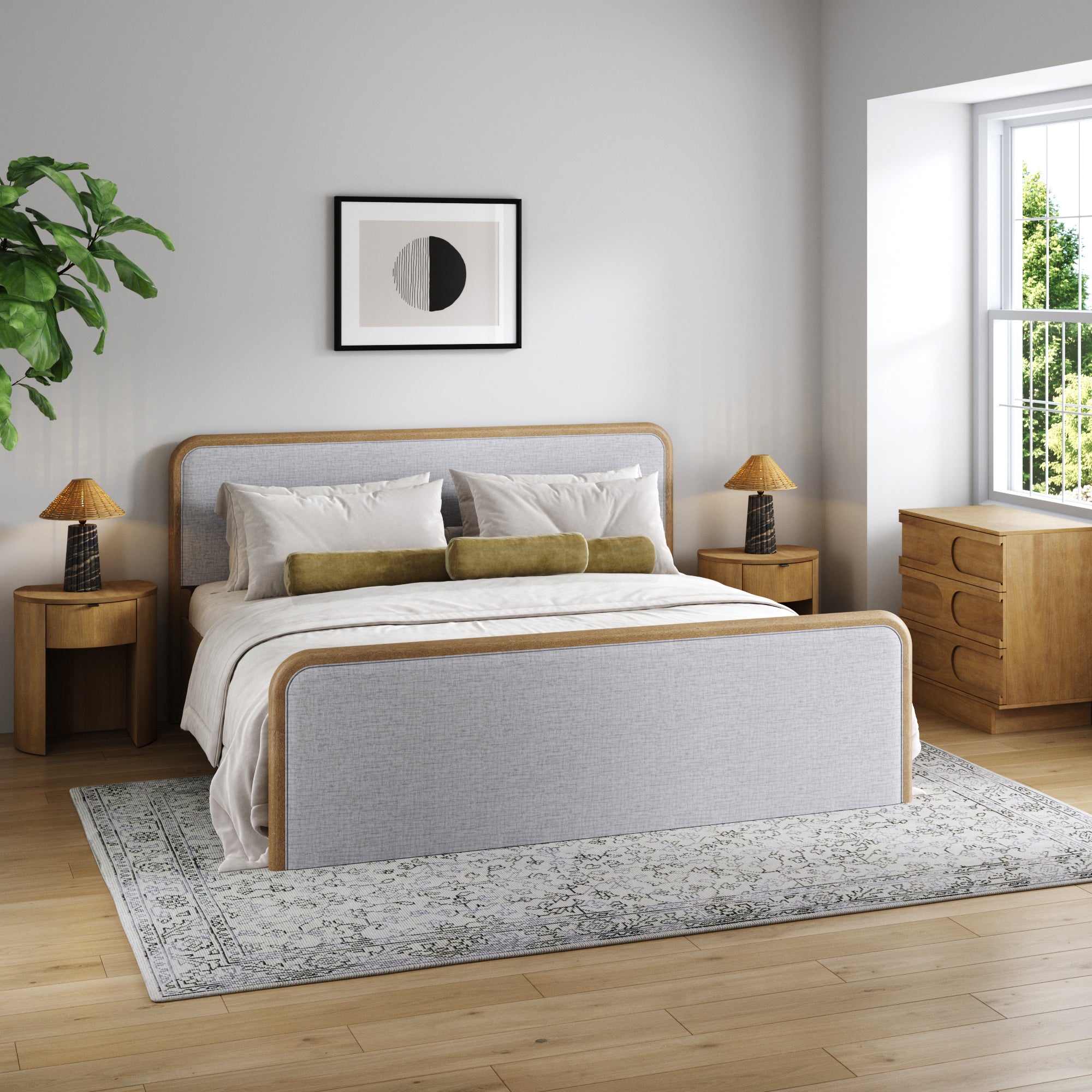 King Bedroom Set with 1 Arched Dresser and 2 Nightstands Gray/Light Brown - Nathan James