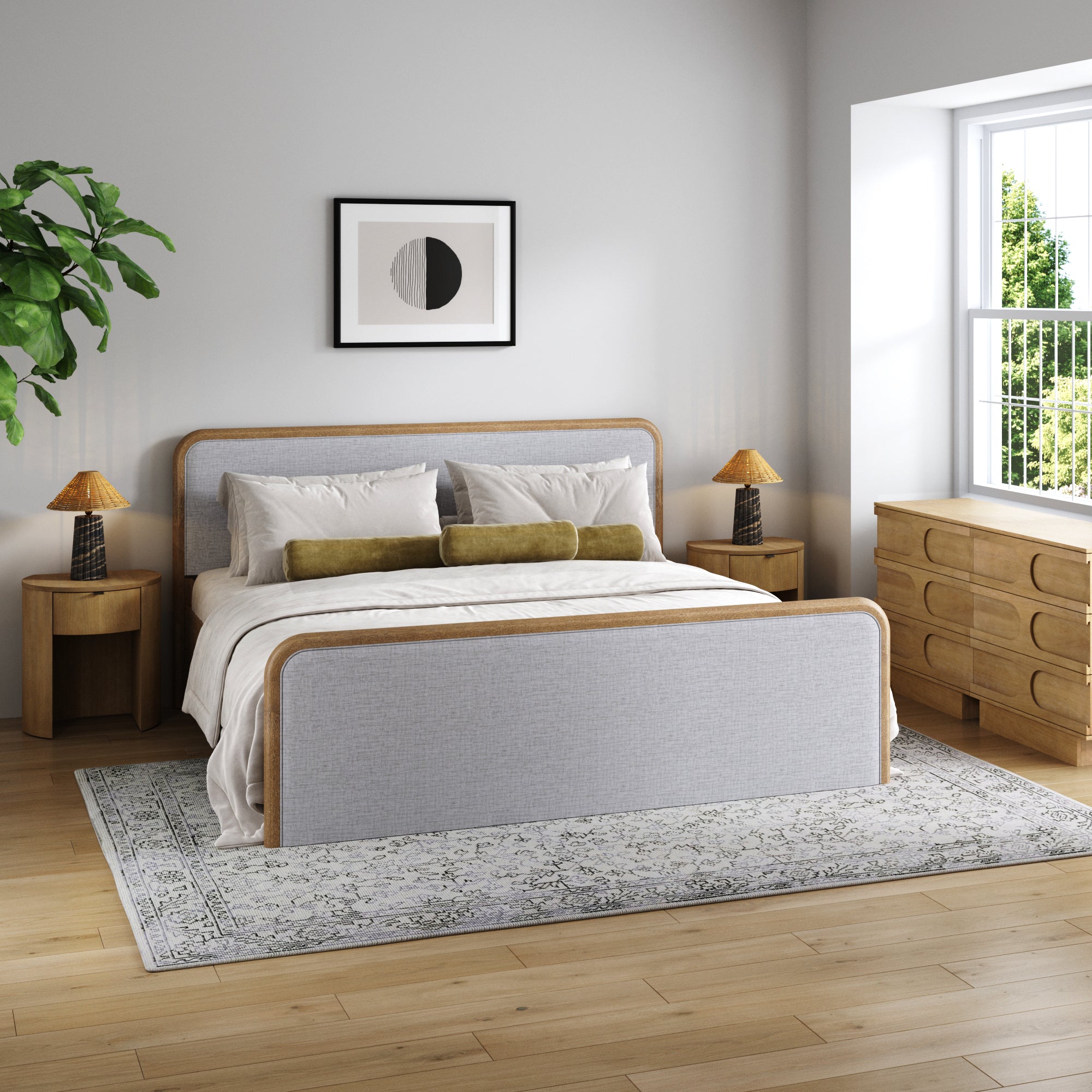 King Bedroom Set with 2 Arched Dressers and 2 Nightstands Gray/Light Brown - Nathan James