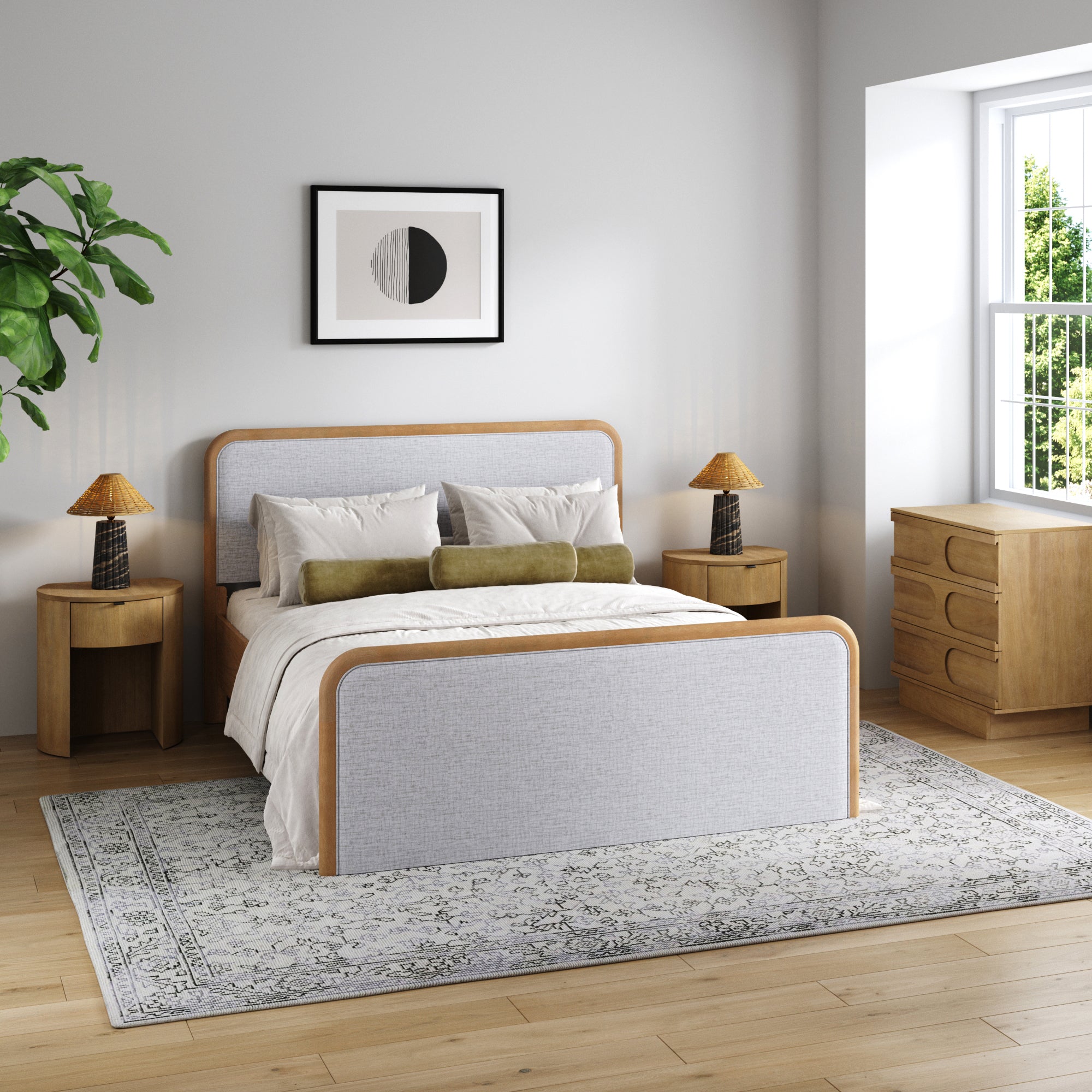 Queen Bedroom Set with 1 Arched Dresser and 2 Nightstands Gray/Light Brown - Nathan James