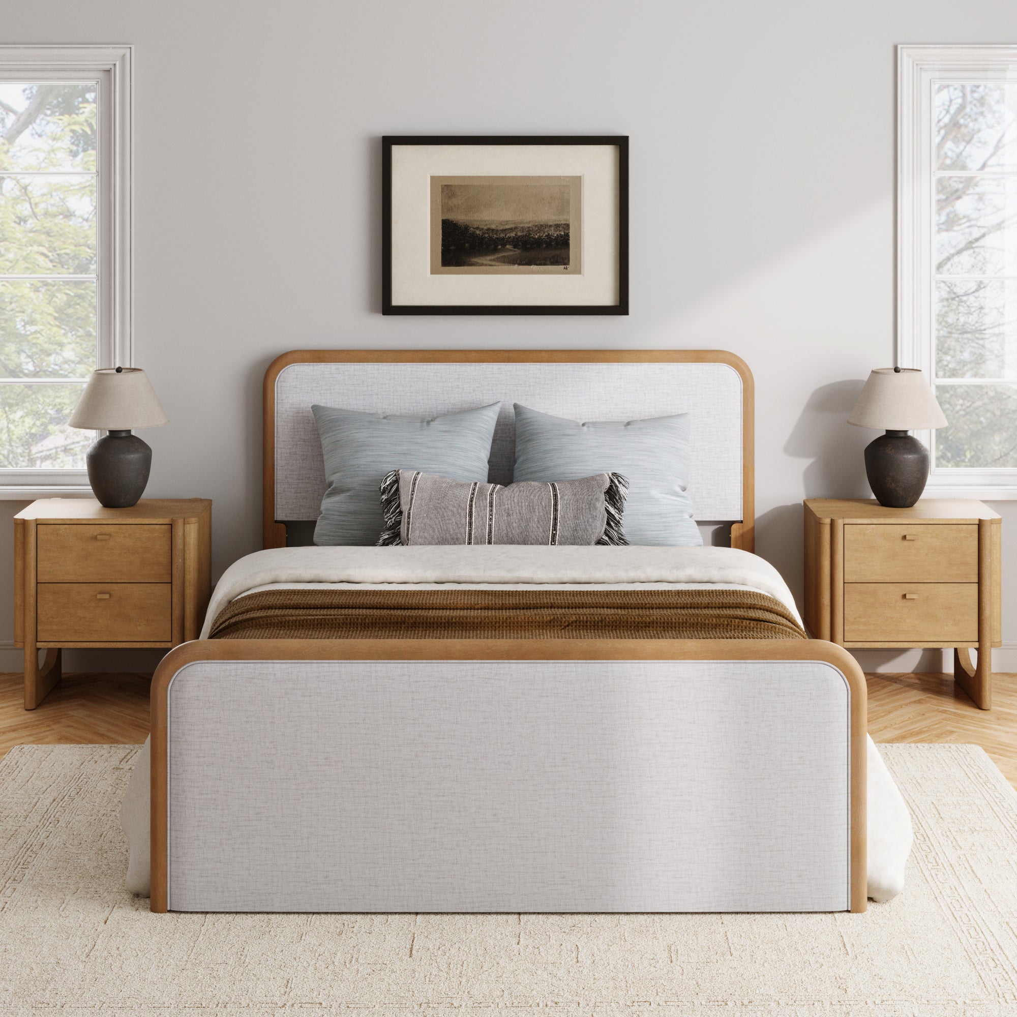 Wooden Queen Bed Frame with 2 - Drawer Nightstand Set Gray/Light Brown - Nathan James