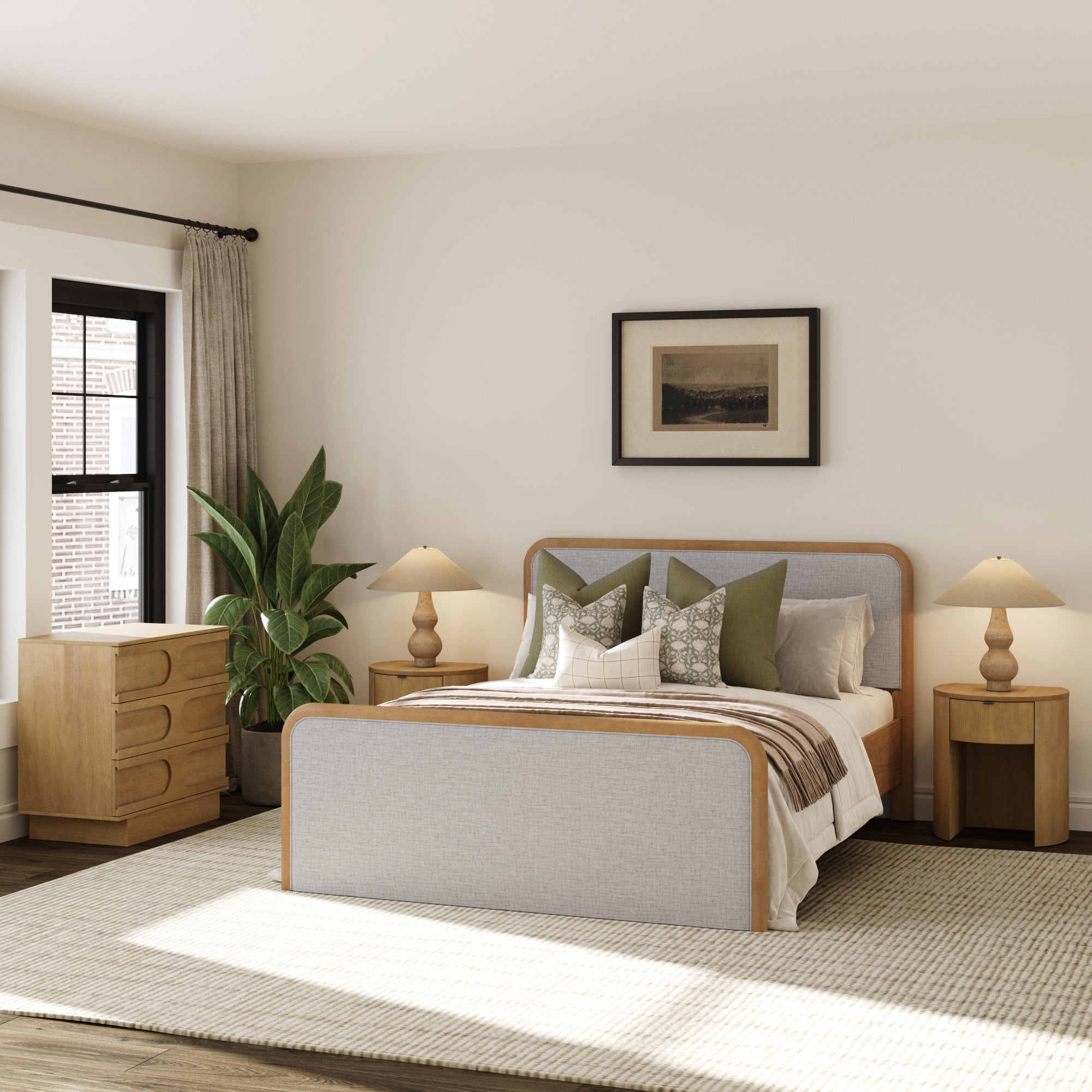 Queen Bedroom Set with 1 Arched Dresser and 2 Nightstands Gray/Light Brown - Nathan James