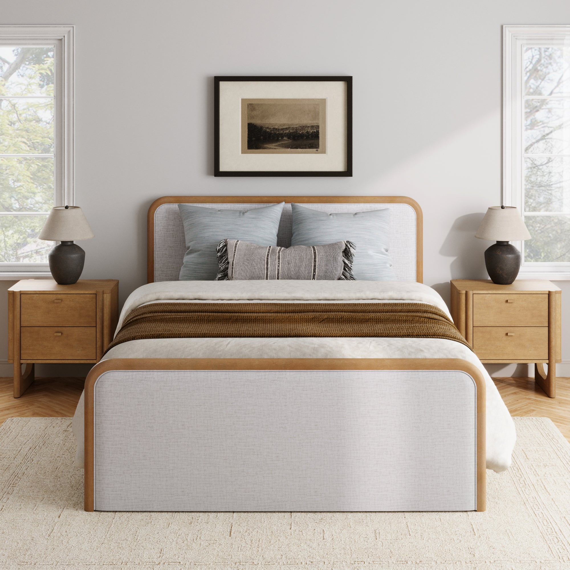 Wooden Queen Bed Frame with 2 Nightstands Set Gray/Light Brown - Nathan James