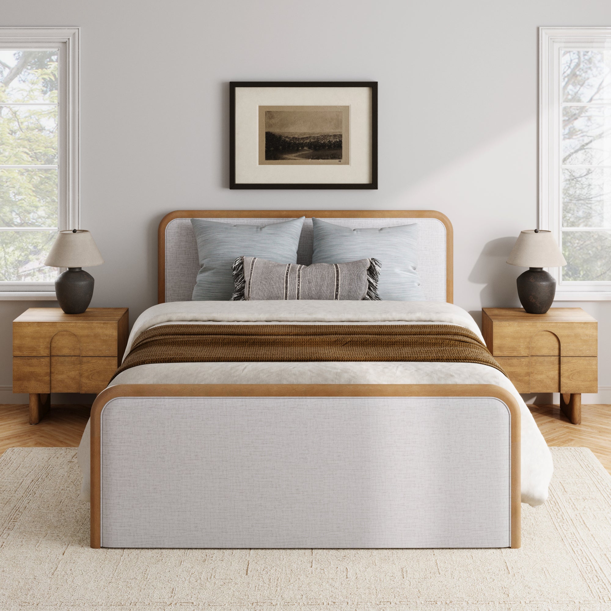 Queen Bedroom Set with 2 Nightstands Gray/Light Brown - Nathan James