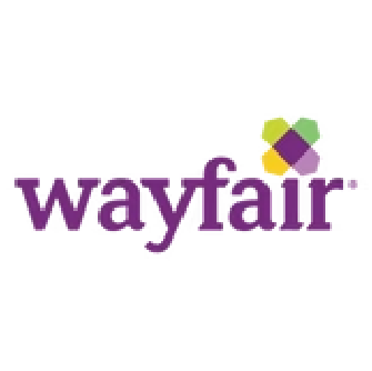 Wayfair logo with the word “wayfair” in purple lowercase letters and a four-colored diamond shape above the letter “i.”.