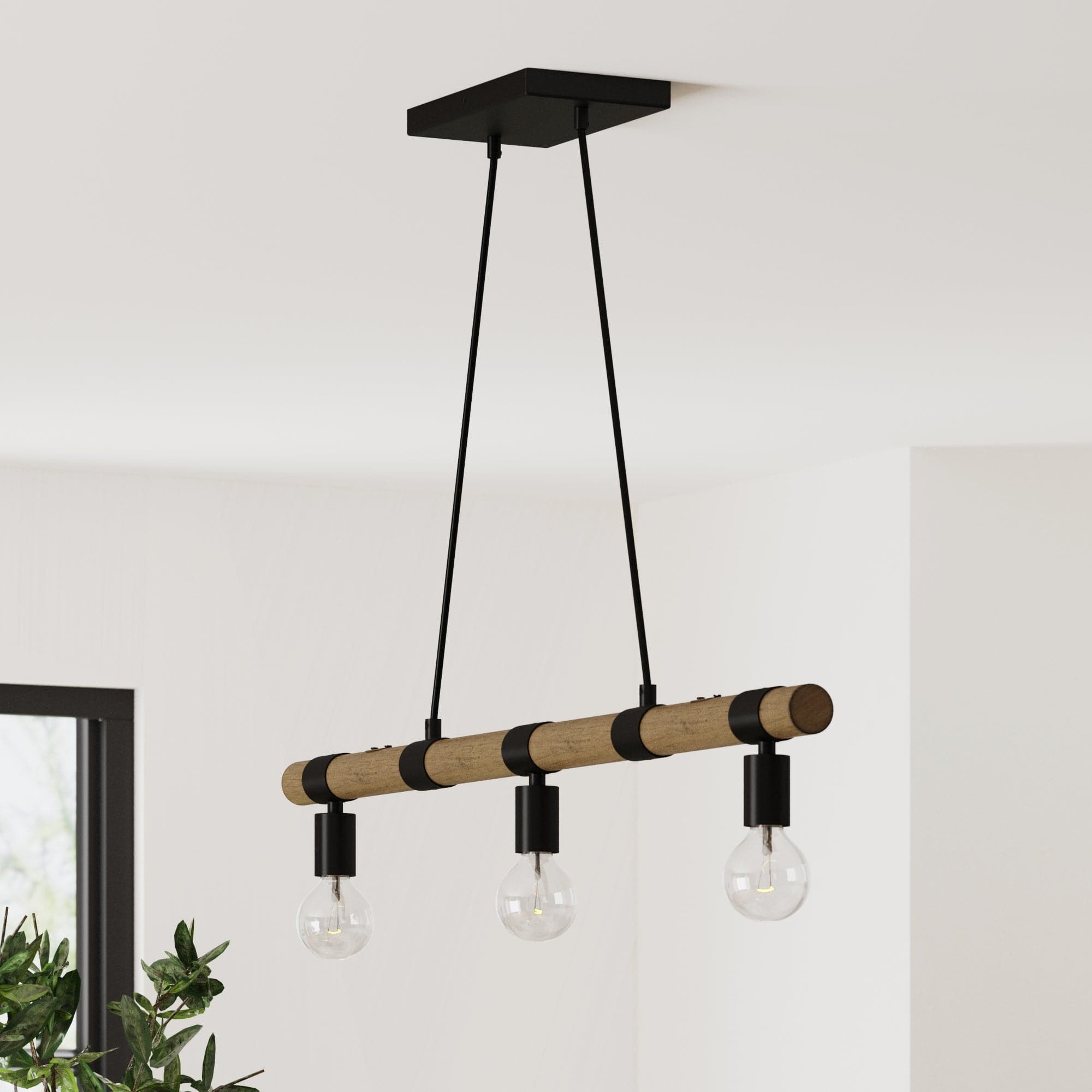 Brushed Metal Hanging Ceiling Pendant Light Matte Black-Brushed Oak