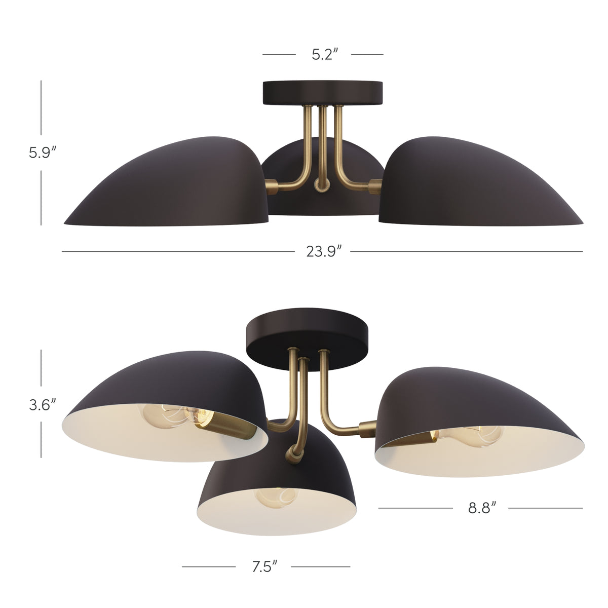 Modern Black & Brass 3-Light Ceiling Fitting With Smoked Glass – First Choice Lighting