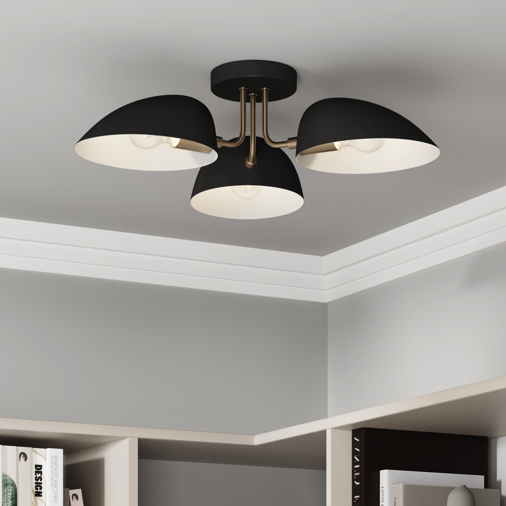 Metal 3-Arm Flush Mount Ceiling Light Black