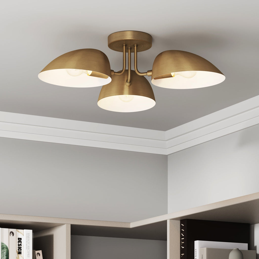 Metal 3 Arm Flush Mount Ceiling Light Brass