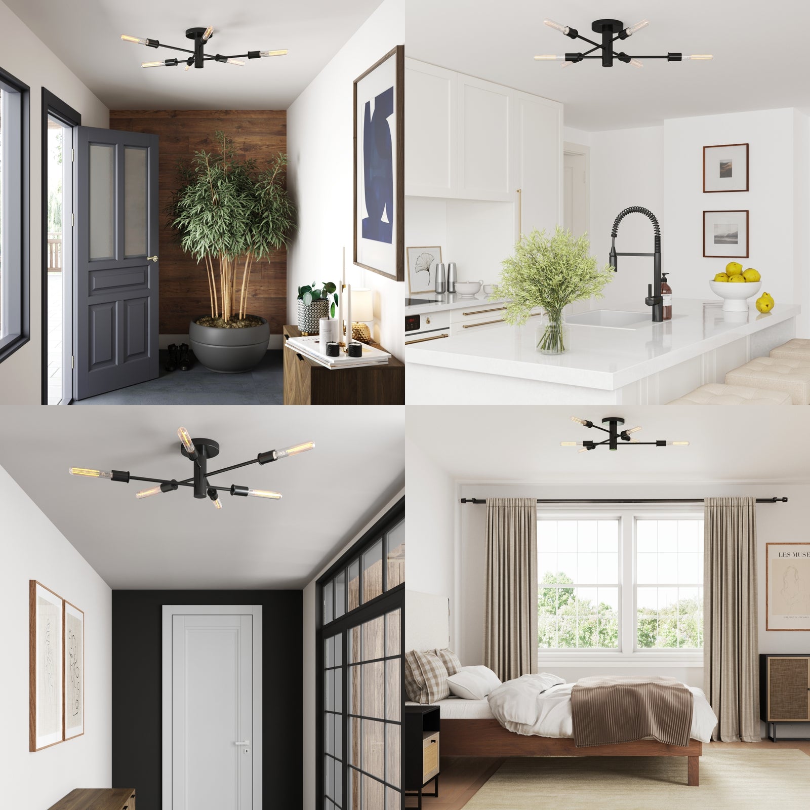 Elmont Modern Sputnik Flush Mount Ceiling 6Light Nathan James