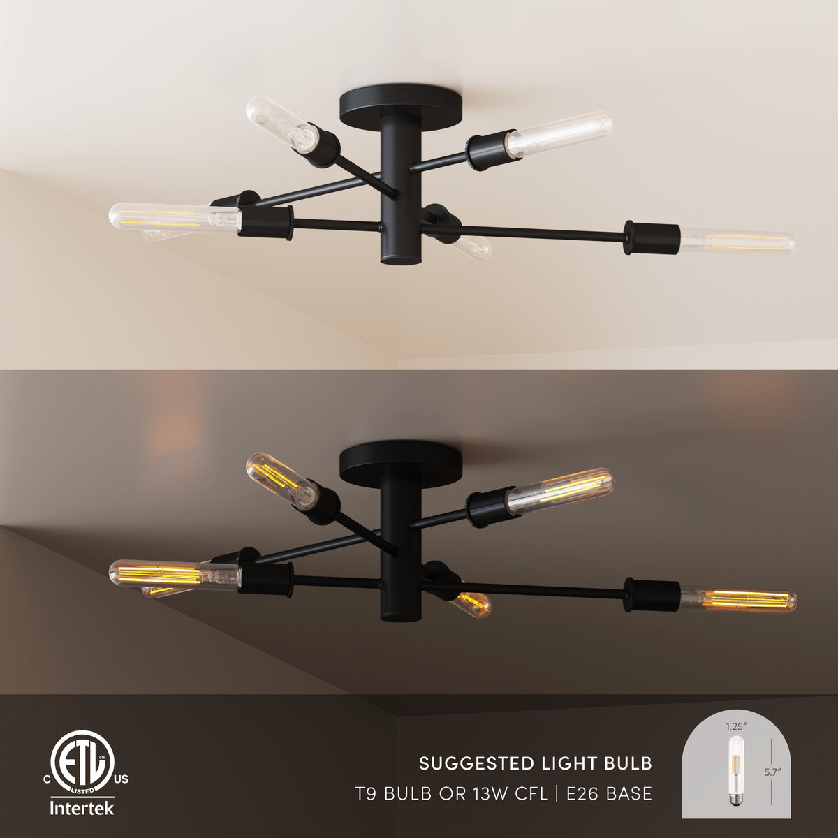 Elmont Modern Sputnik Flush Mount Ceiling 6Light Nathan James