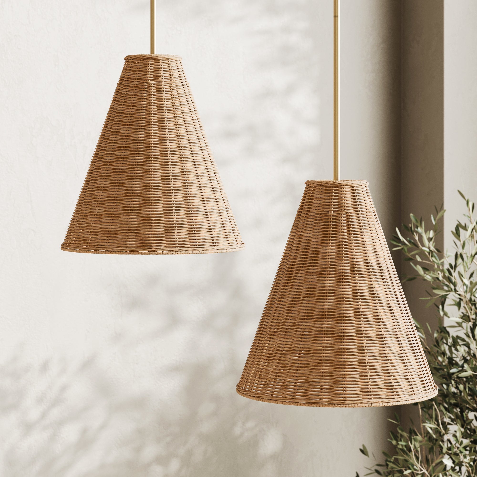 Mischa Boho Pendant Light Fixture with Rattan Shade and Metal Tube