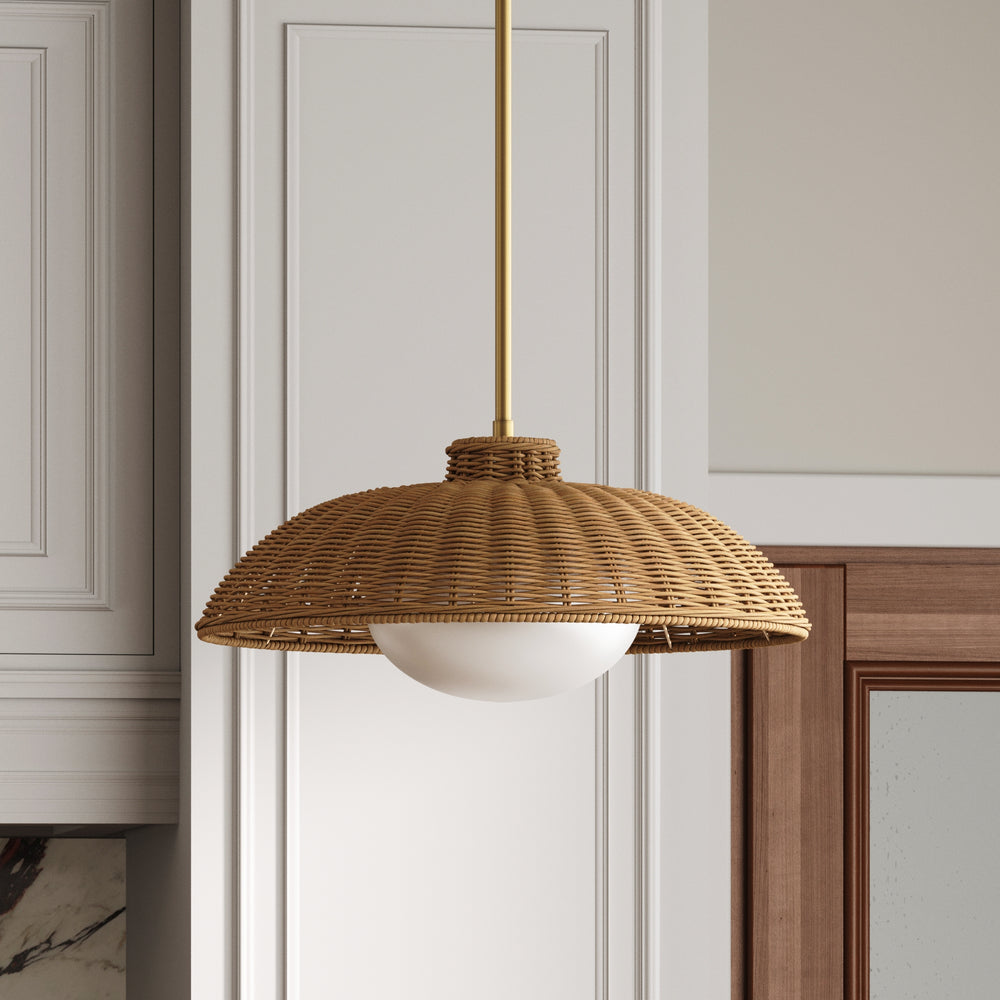 Belleville Boho Rattan Pendant Light Fixture with Glass Diffuser ...