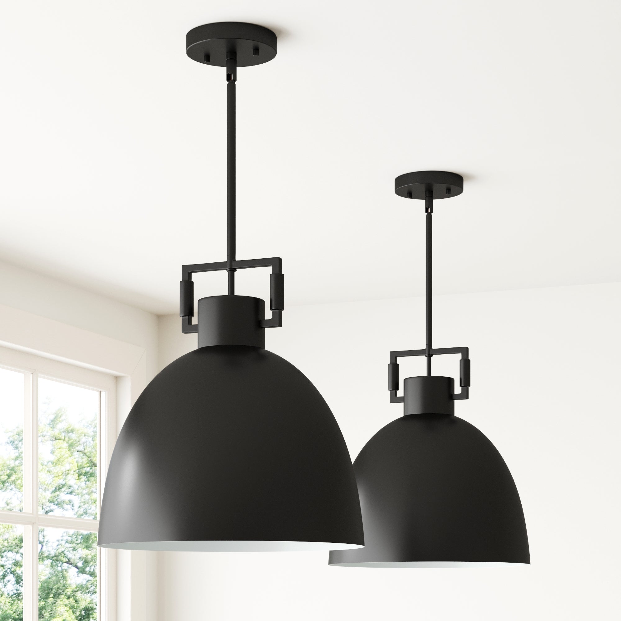 Leigh Metal Dome Matte Black Pendant Light Set of 2 | Nathan James