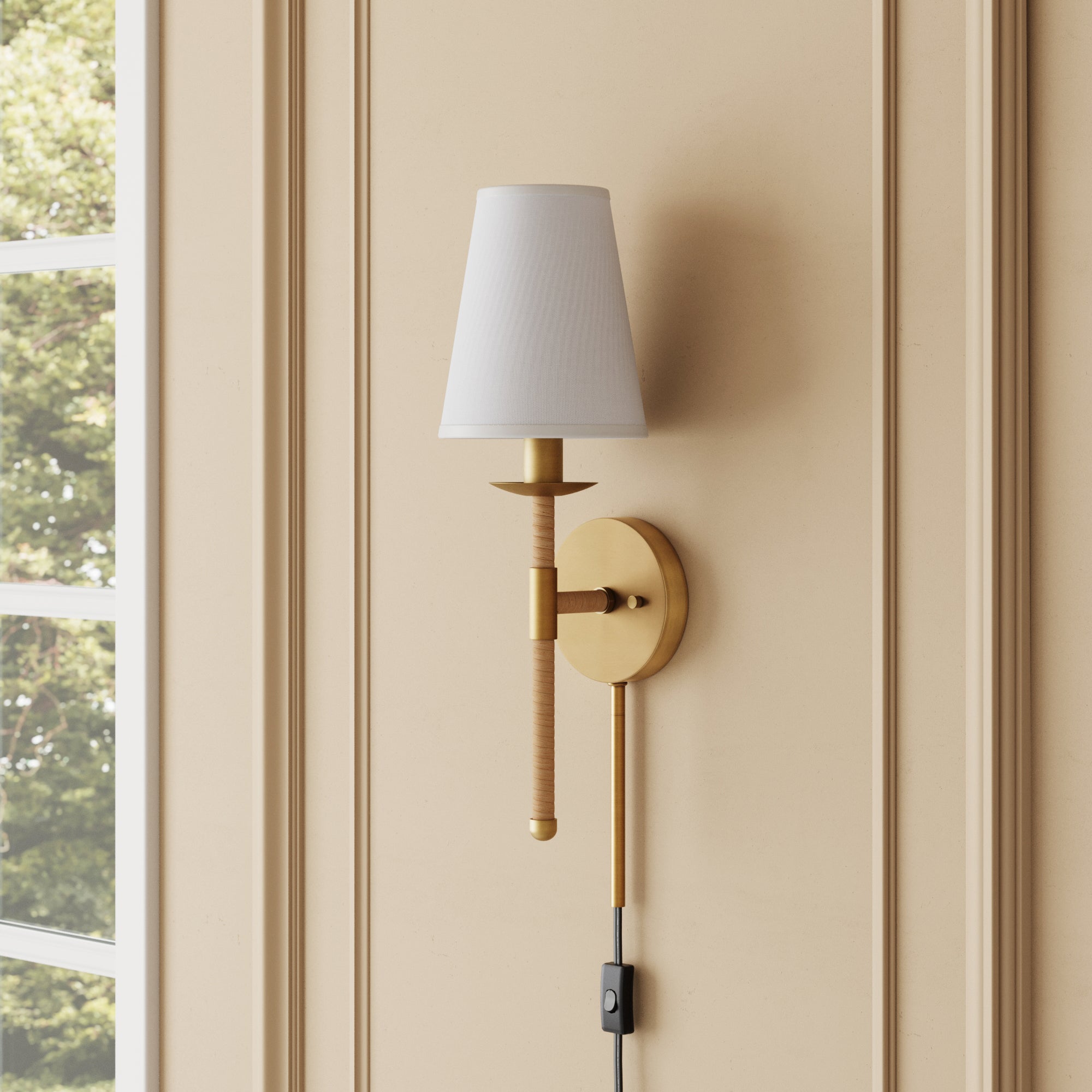 Coastal Vintaged Brass Wall Sconce with Fabric Shade - Nathan James