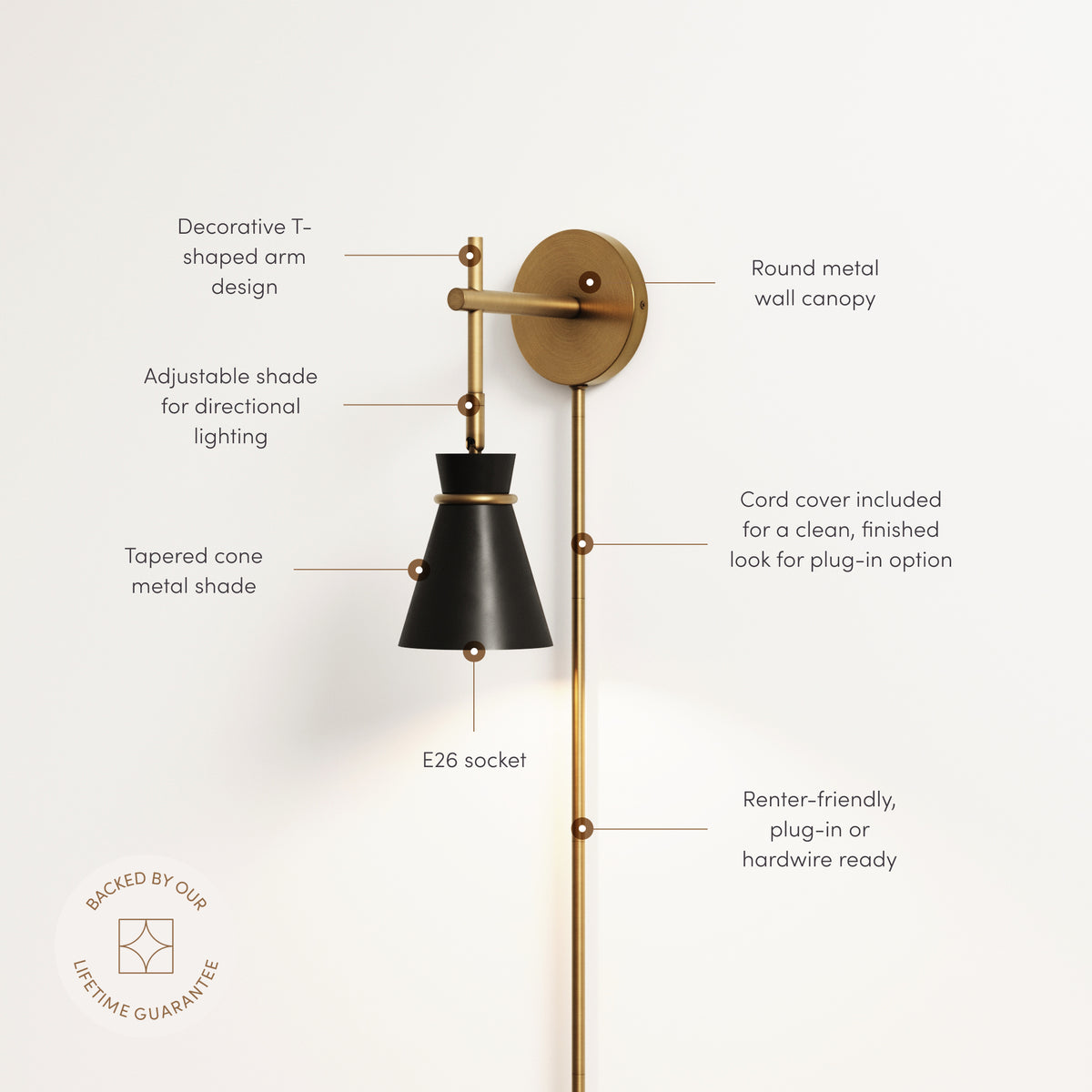 Modern Wall Light Plug-In Brass and Black (Set of 2) - Nathan James