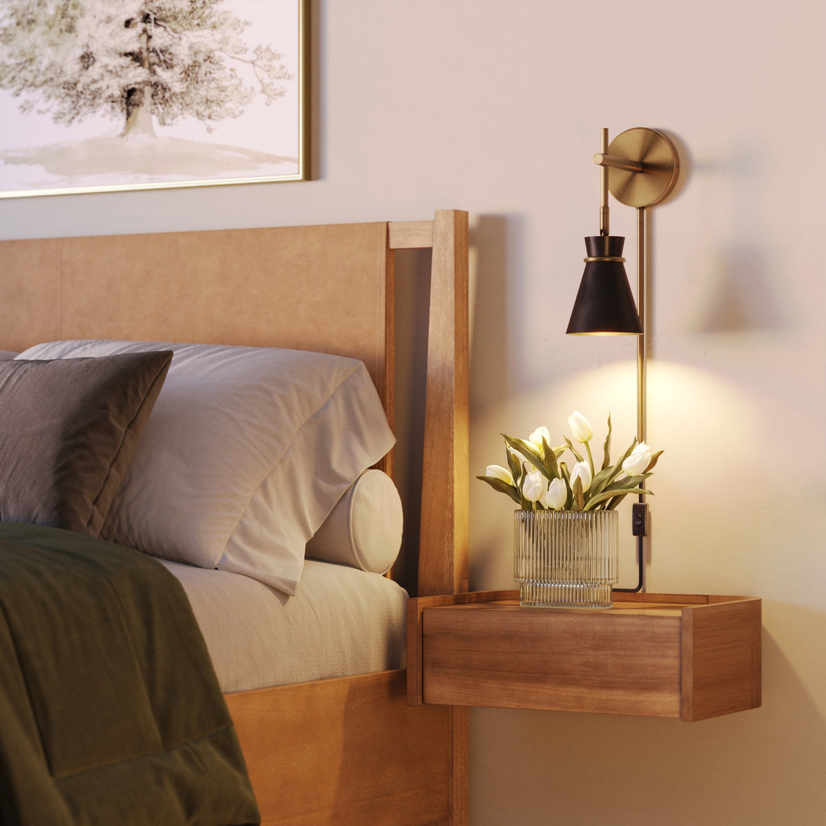 Modern Wall Light Plug-In Brass and Black - Nathan James