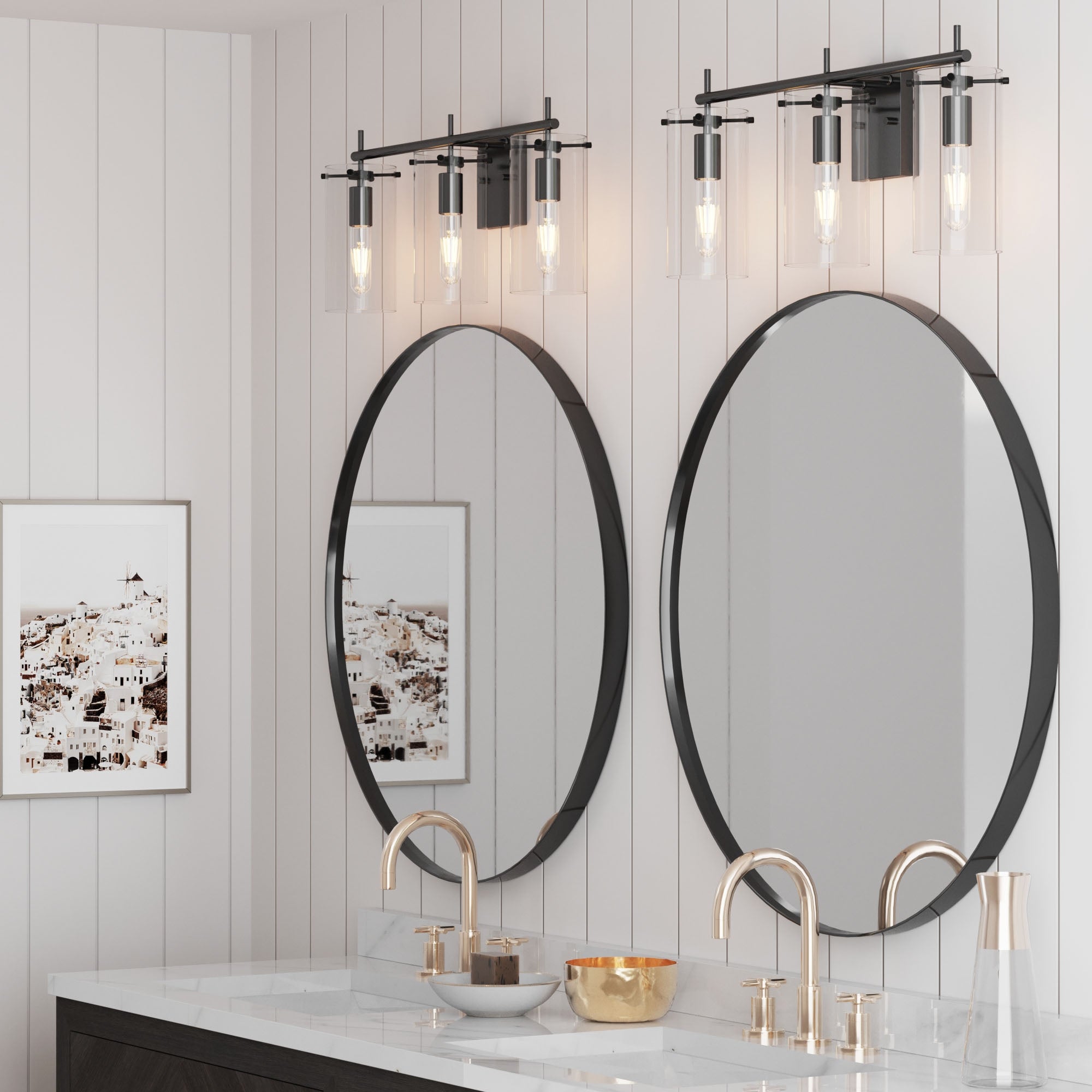 Heidi 3-Light Bathroom Vanity with Glass Shades | Nathan James