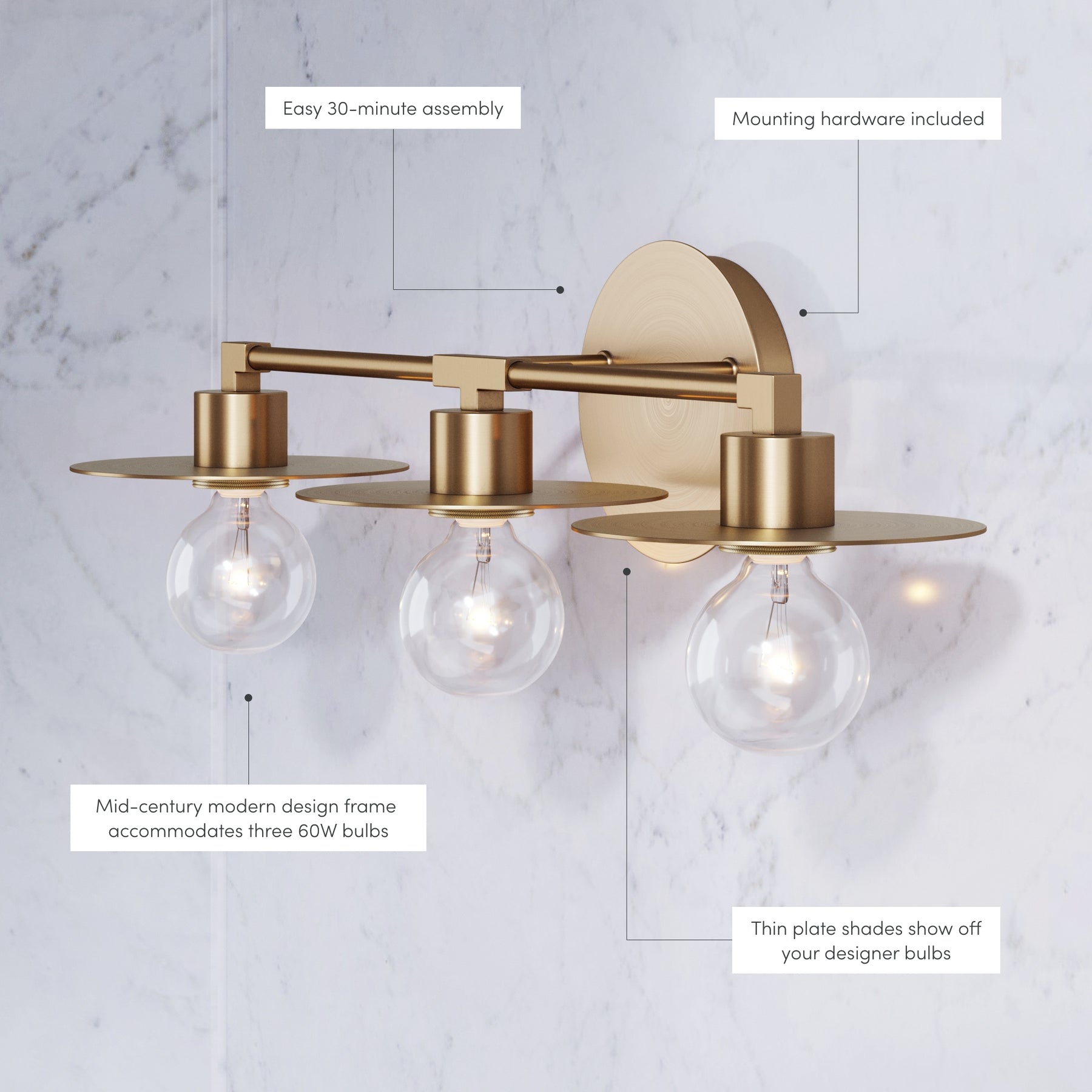 Pattinson MidCentury Brass Bathroom Vanity Light Nathan James