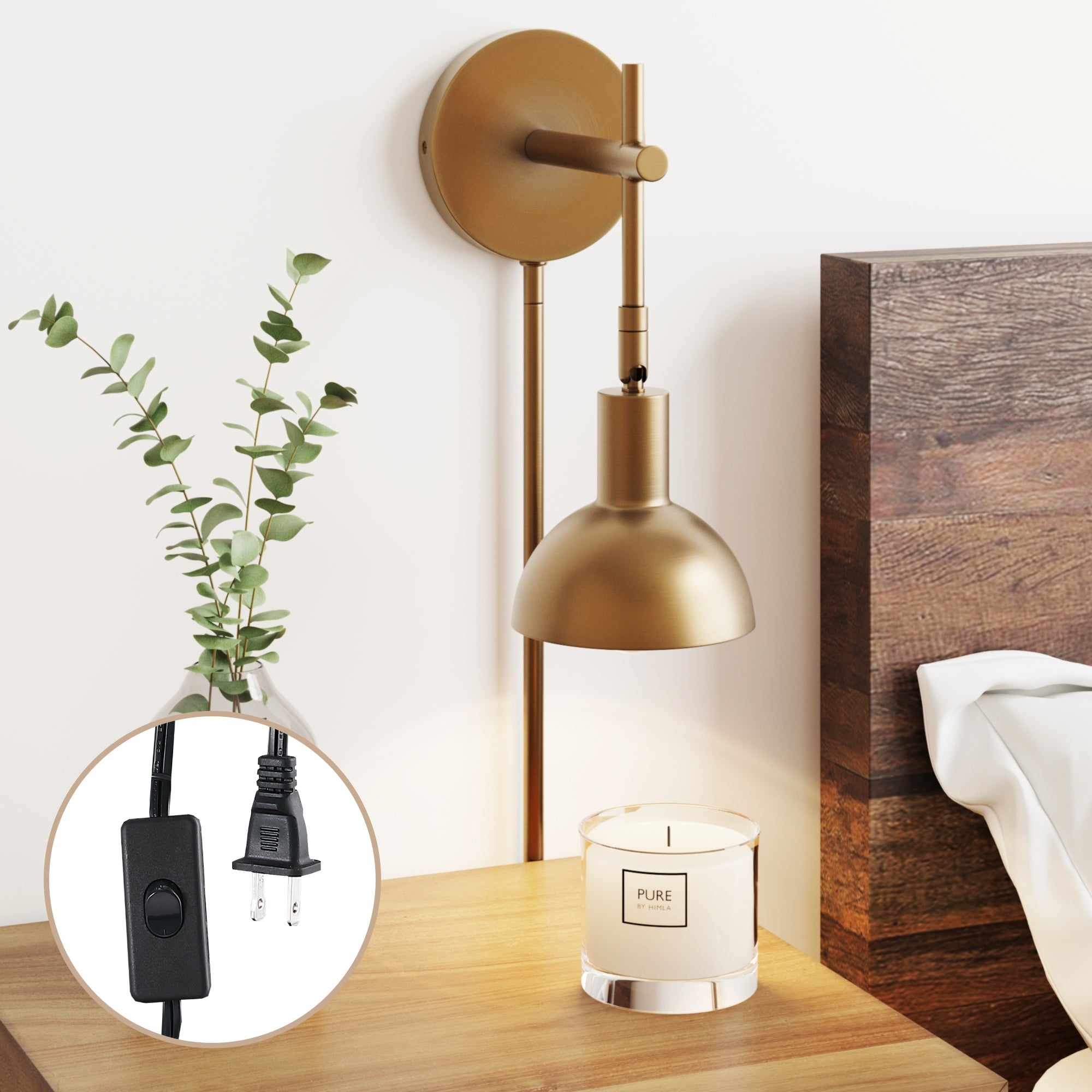 Tamlin Mid-Century Plug in Wall Light Brass Set of 2 - Thumbnail 5