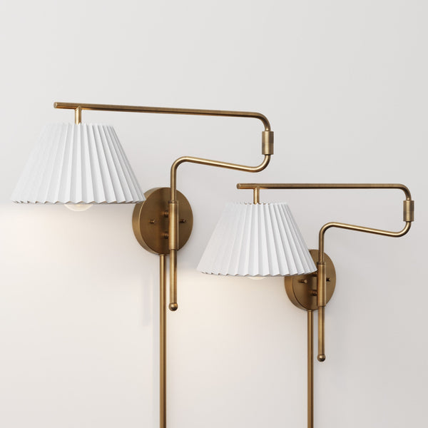 Modern Farmhouse Wall Light with Rattan Shade (Set of 2)