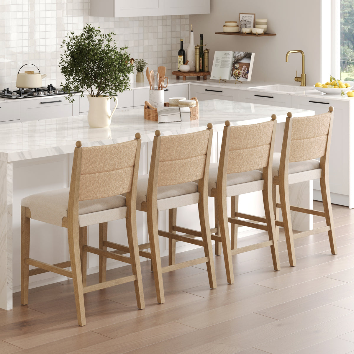 Cove Bar Stool Seagrass Wood Light Brown Set of 4 | Nathan James