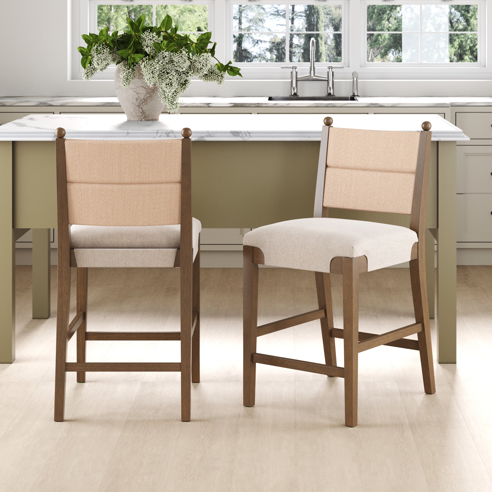 Modern Seagrass Counter Stool Upholstered Dark Brown (Set of 2) - Nathan James