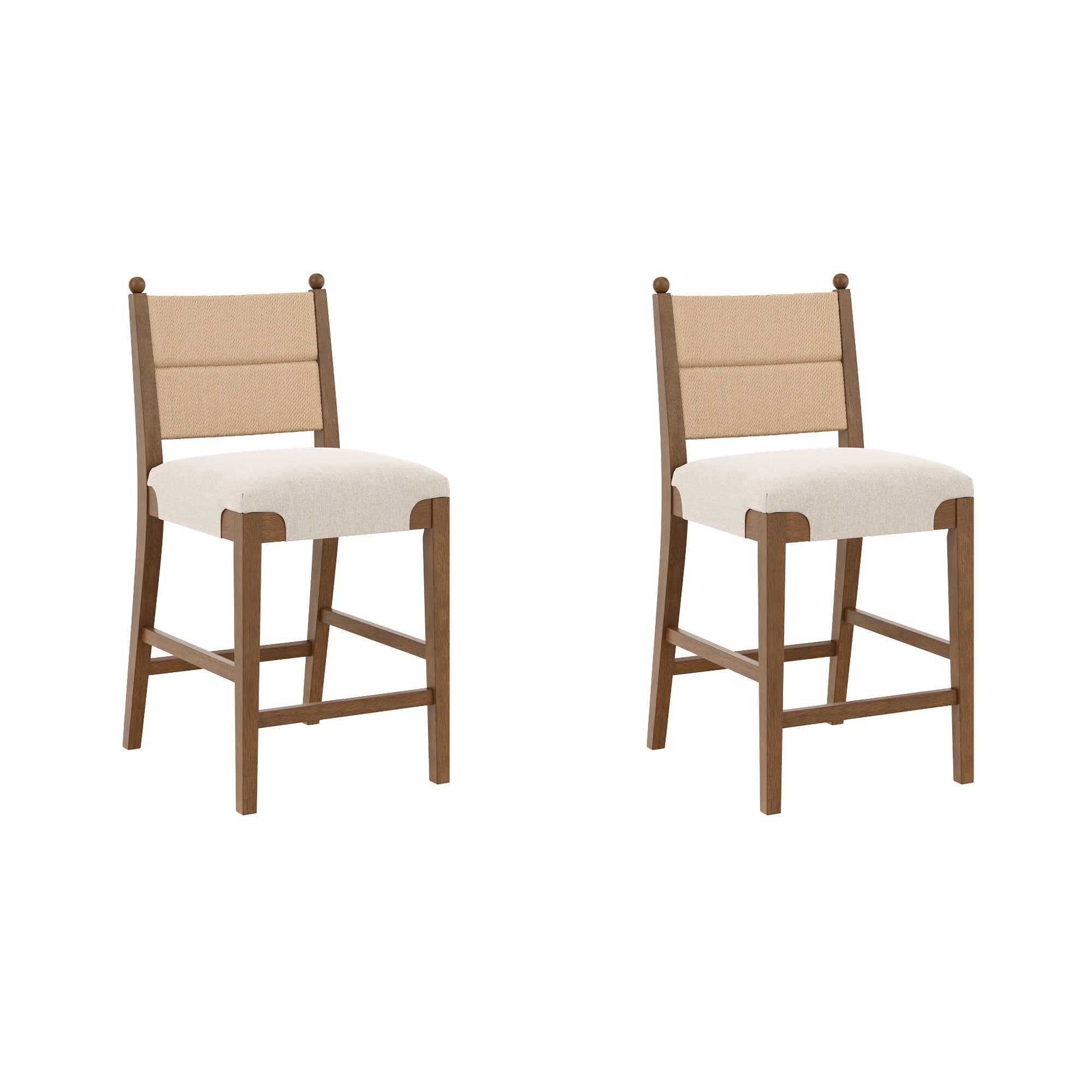 Modern Seagrass Counter Stool Upholstered Dark Brown (Set of 2) - Nathan James