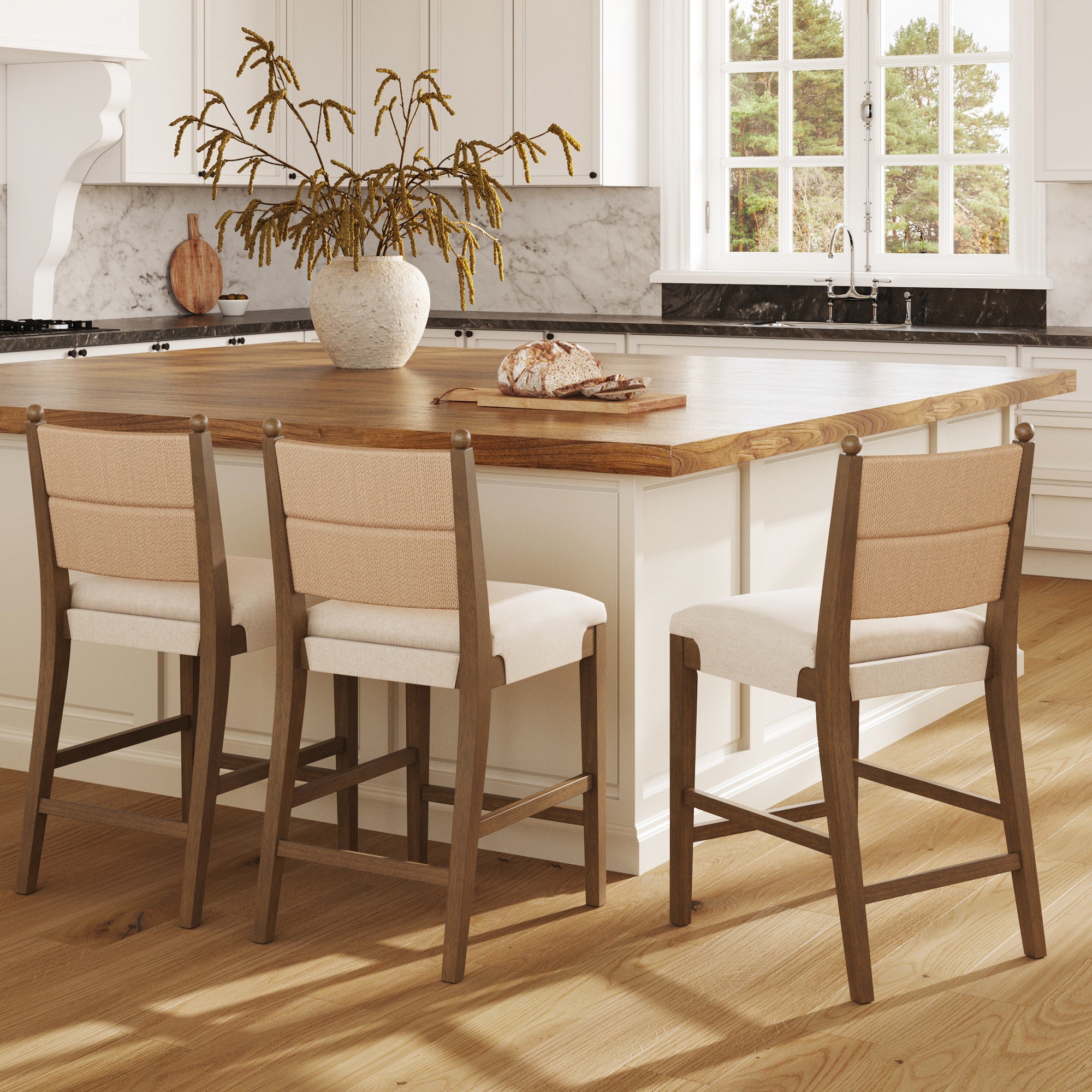 Modern Seagrass Counter Stool Upholstered Dark Brown (Set of 3) - Nathan James