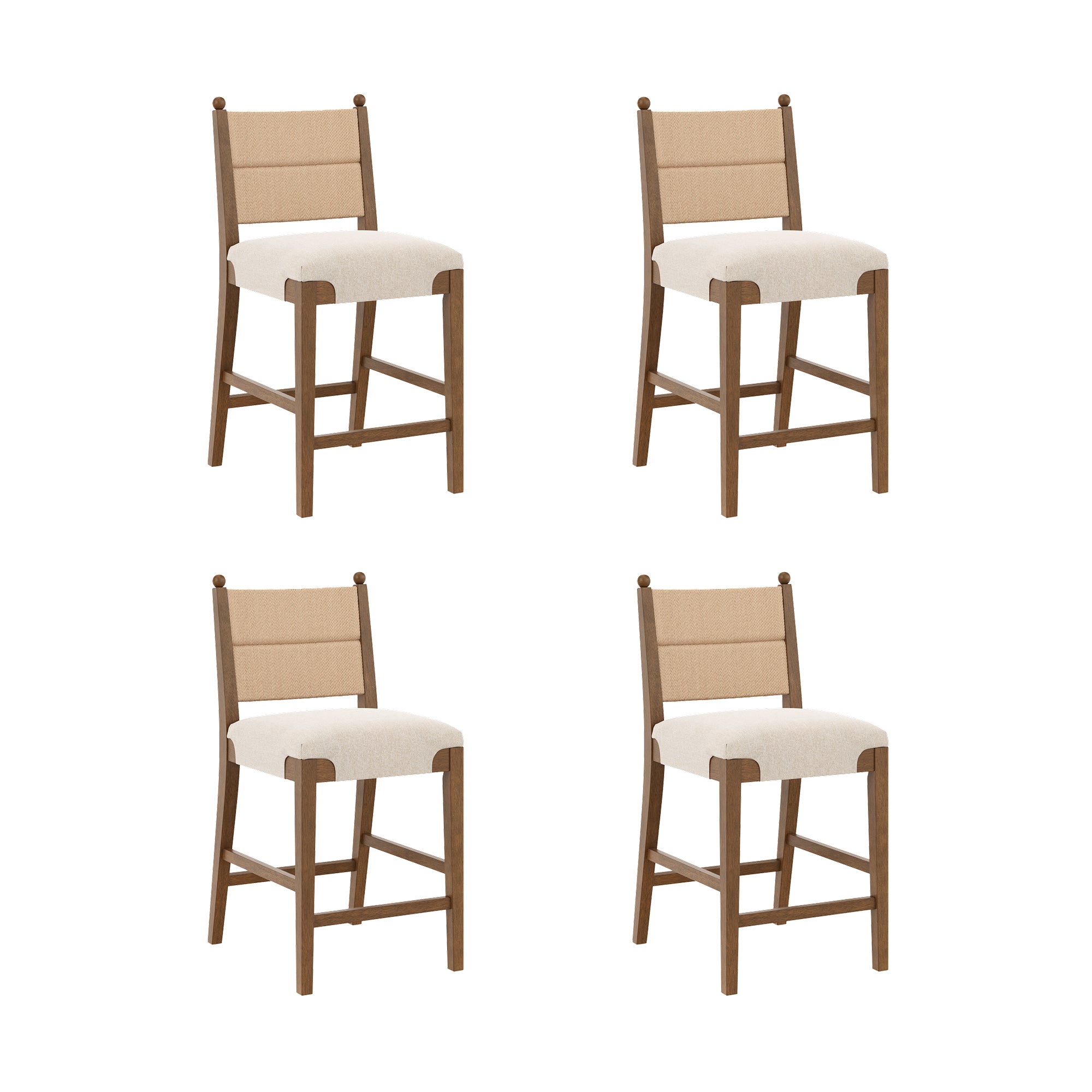 Modern Seagrass Counter Stool Upholstered Dark Brown (Set of 4) - Nathan James