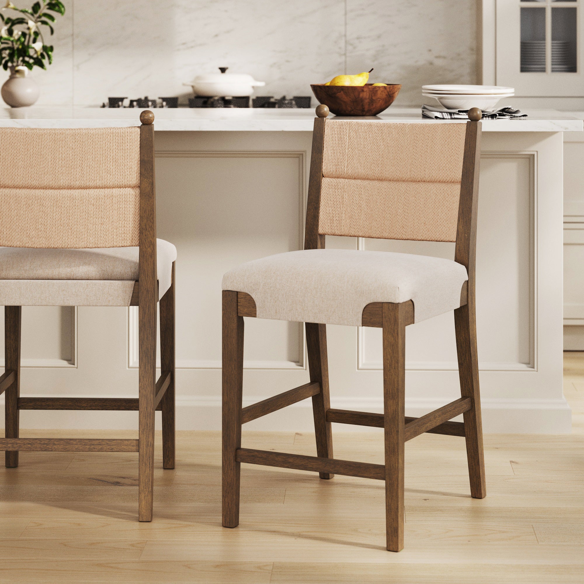 Modern Seagrass Counter Stool Upholstered Dark Brown - Nathan James