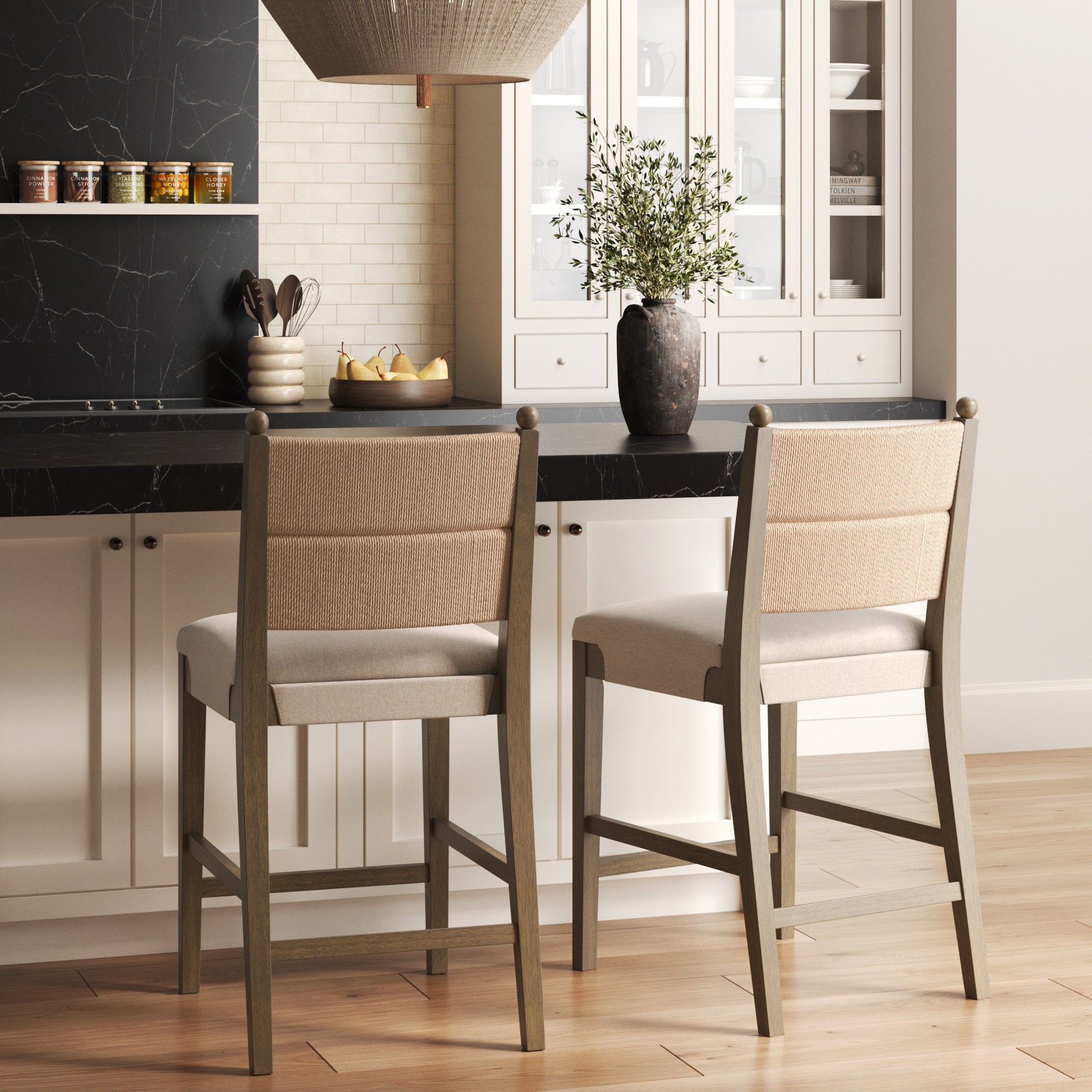 Modern Seagrass Counter Stool Upholstered Dark Brown - Nathan James