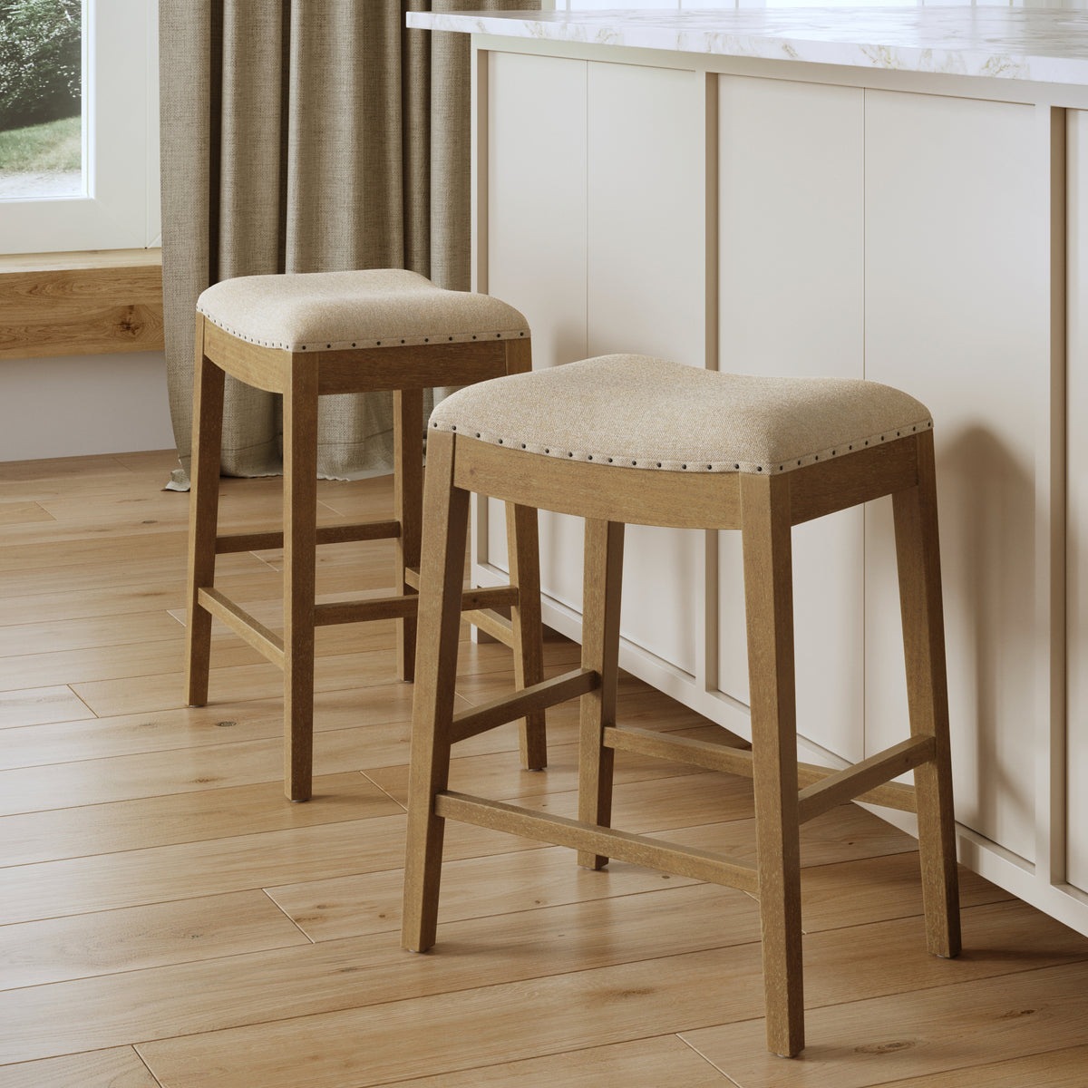 Modern Wood Backless Counter Stool Flax/Light Brown (Set of 2) - Nathan James