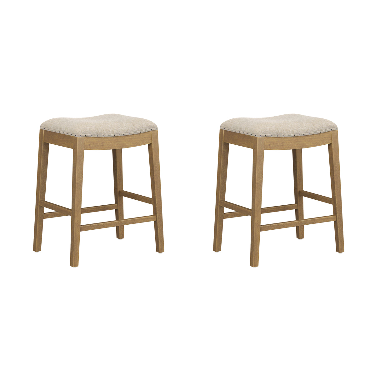 Modern Wood Backless Counter Stool Flax/Light Brown (Set of 2) - Nathan James