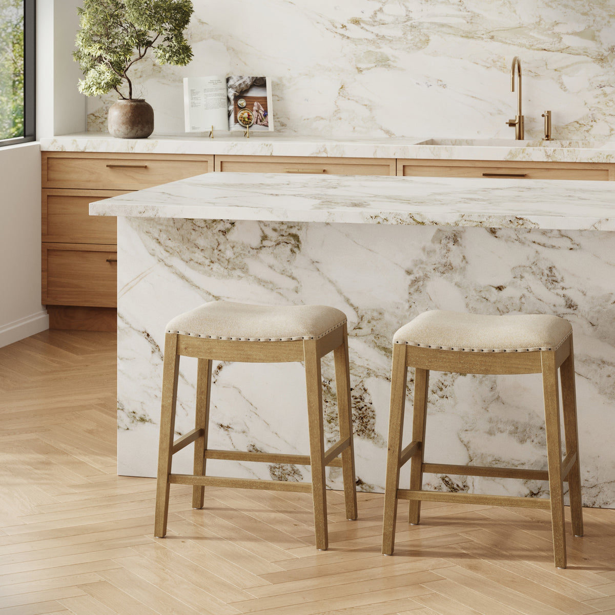 Modern Wood Backless Counter Stool Flax/Light Brown - Nathan James