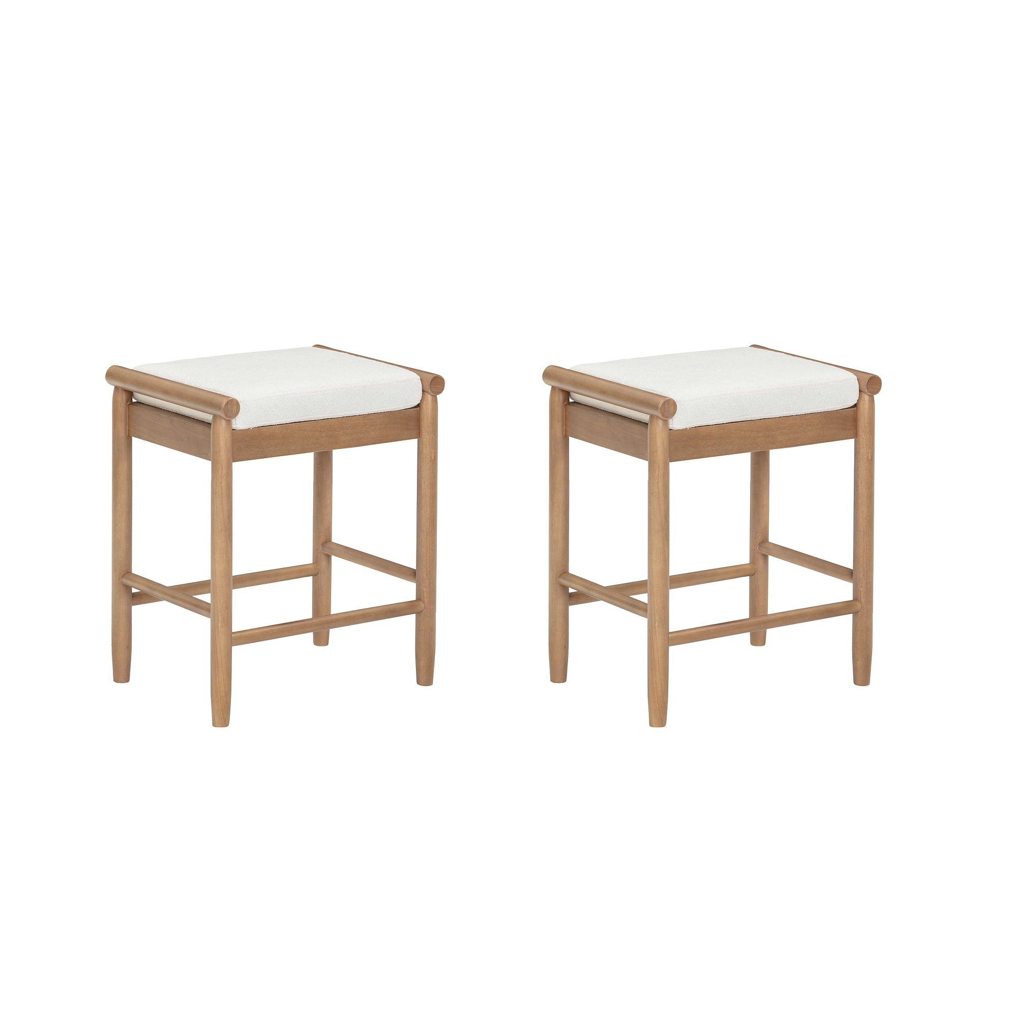 Kirsten Bar Stool Wooden Boucle Light Brown Set of 2 | Nathan James