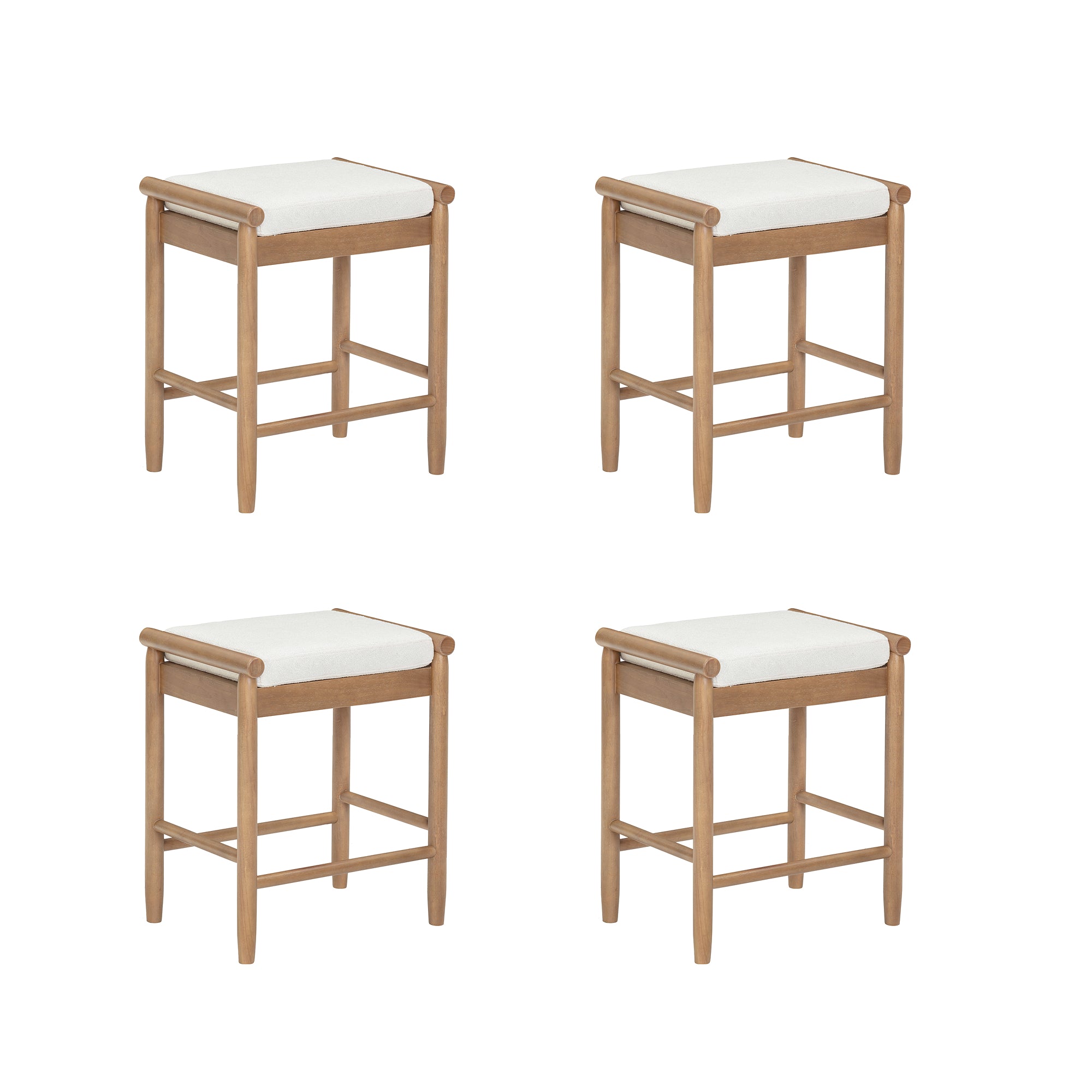 Backless Wooden Bar Stool with Boucle Upholstery - Thumbnail 5