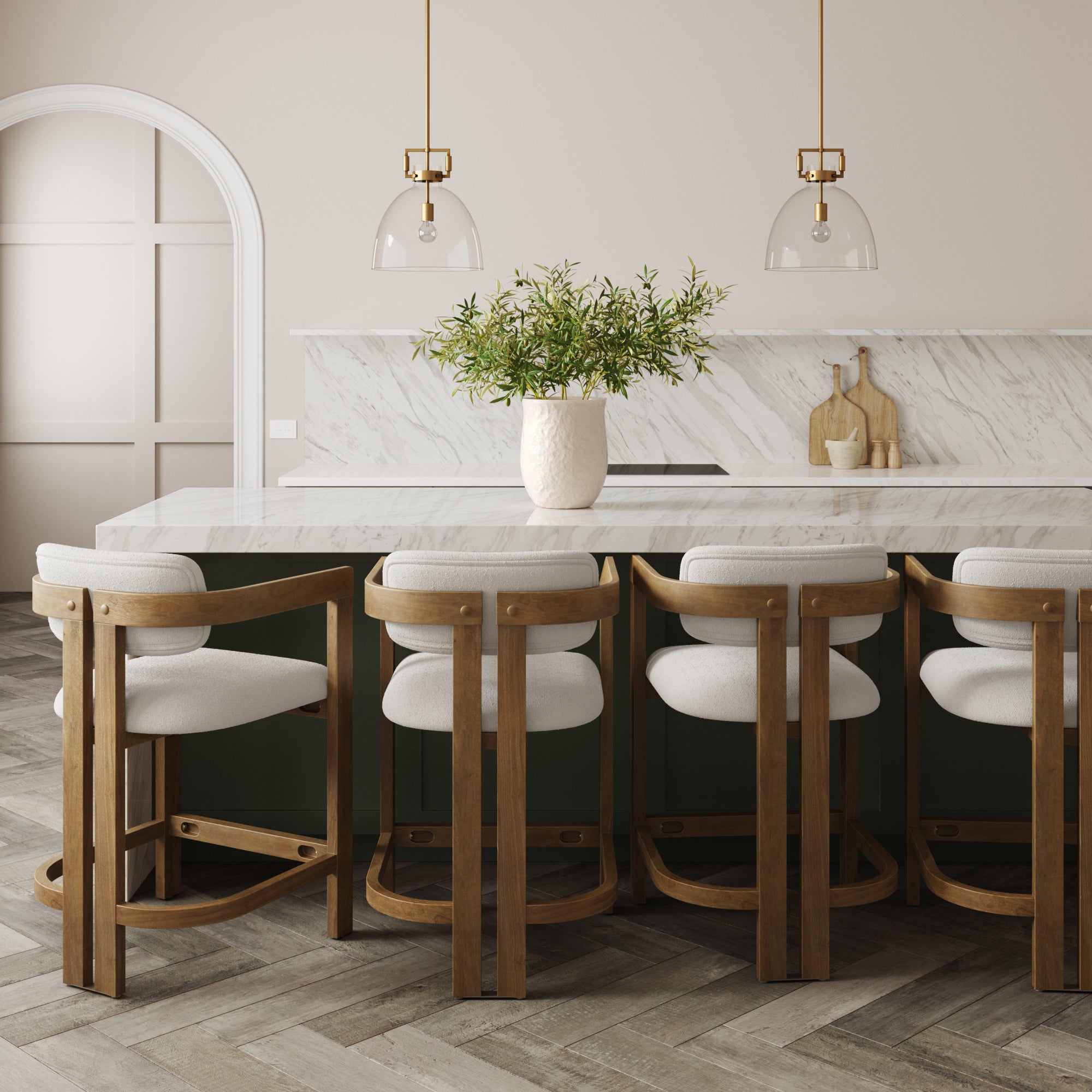 Boucle Bar Stool with Barrel Back and Arm - Thumbnail 3