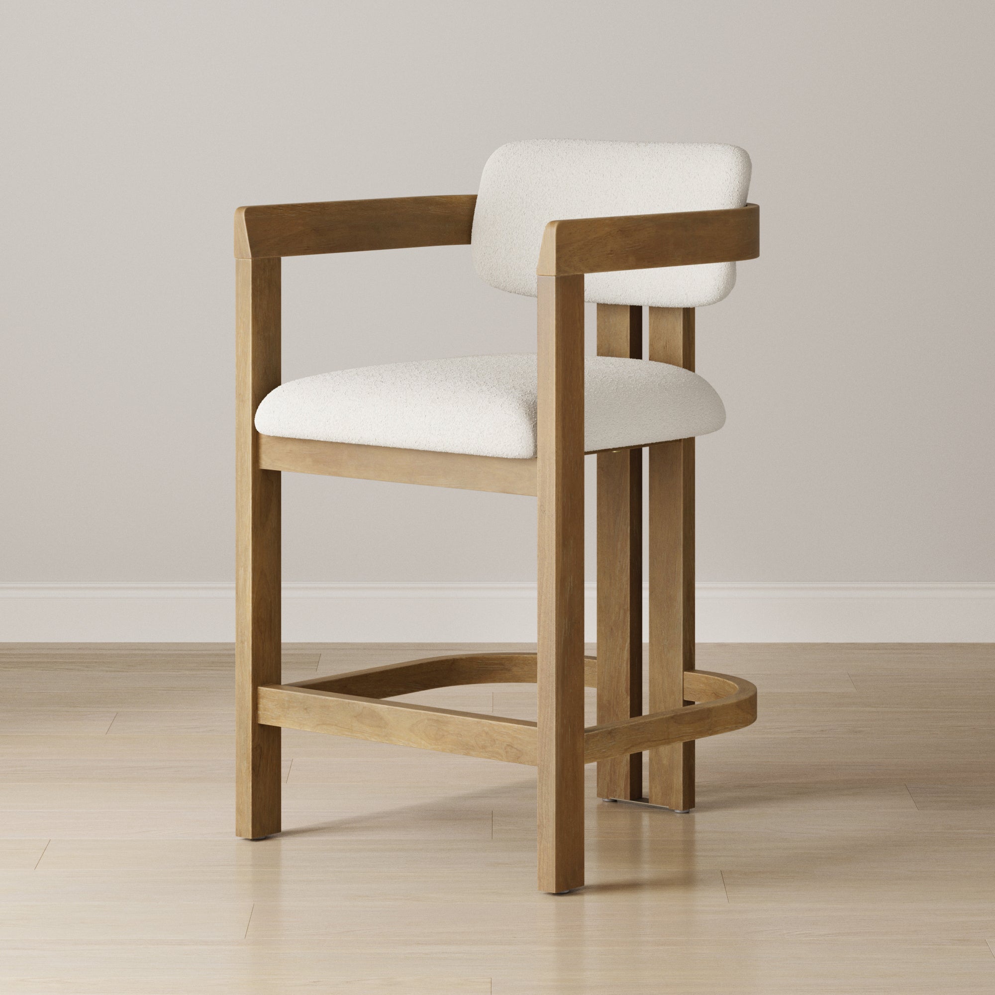 Boucle Bar Stool with Barrel Back and Arm Light Brown