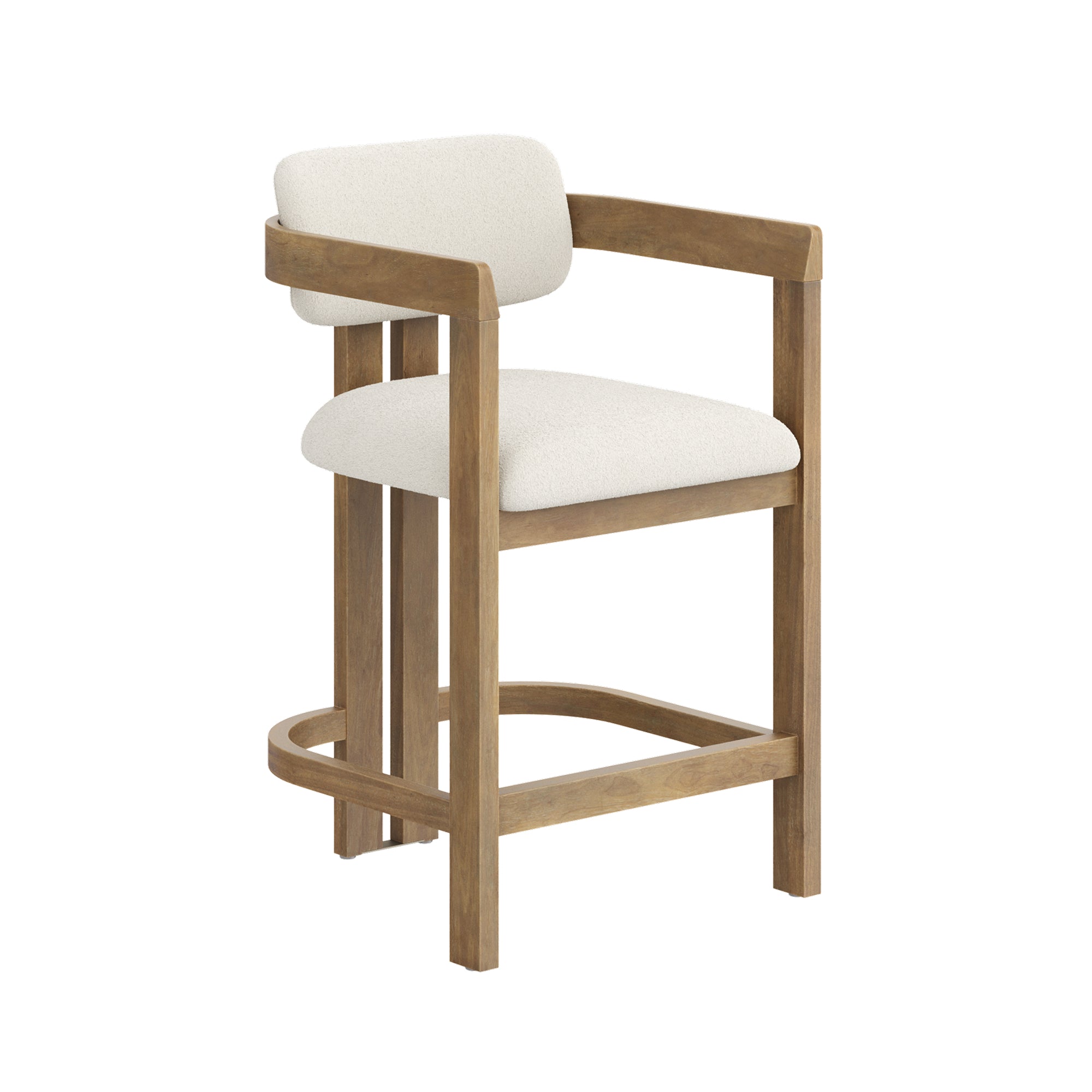 Boucle Bar Stool with Barrel Back and Arm