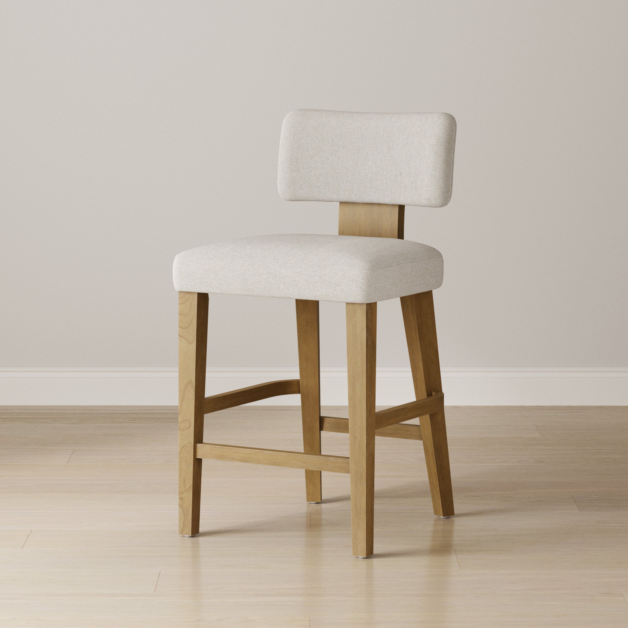 Modern Upholstered Stool with Bent Wood Back Flax/Light Brown (Set of 2)